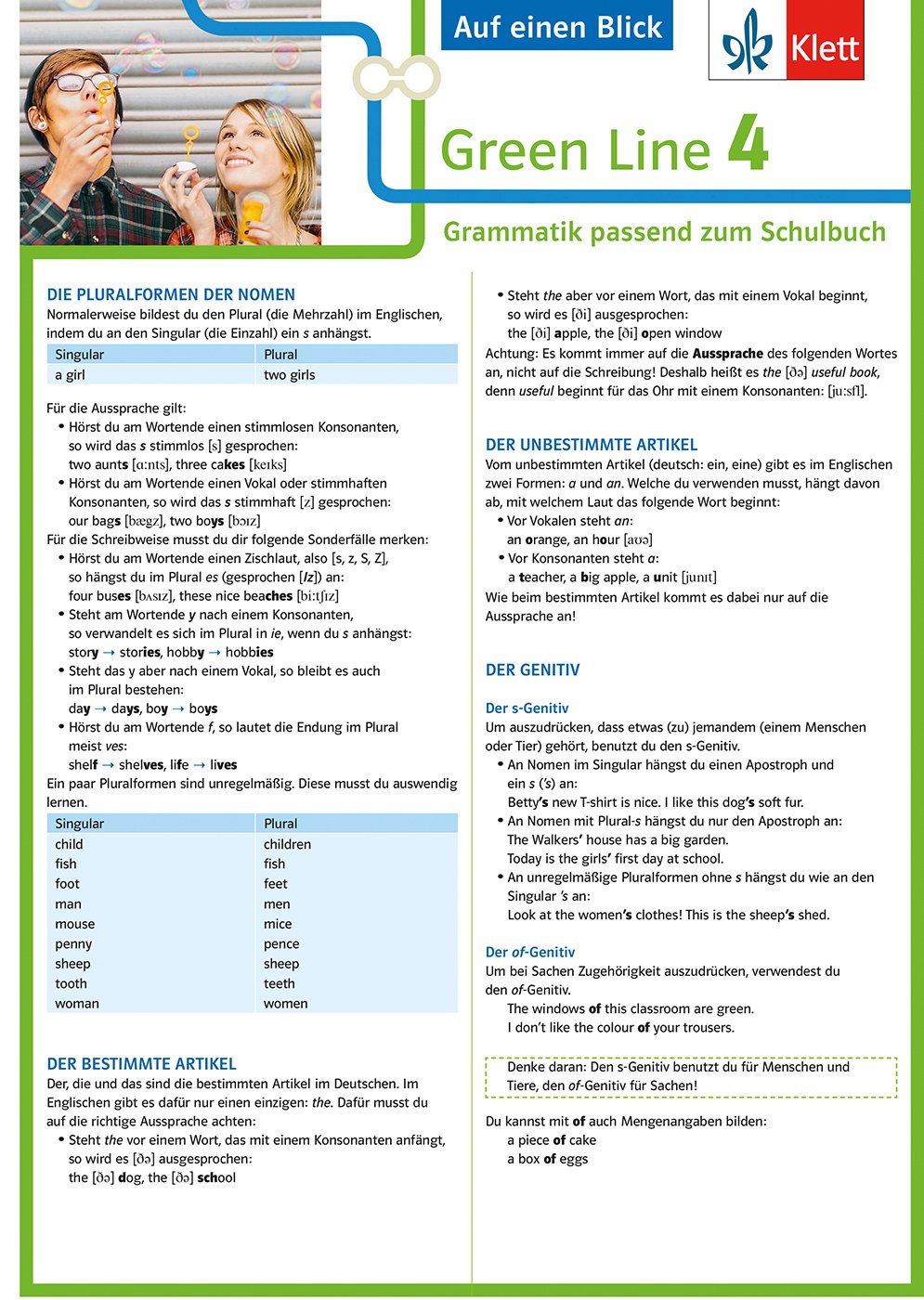 Klett Green Line 4 G8 Klasse 8 - Auf einen Blick: Grammatik passend zum Schulbuch (Green Line. Bundesausgabe ab 2014)