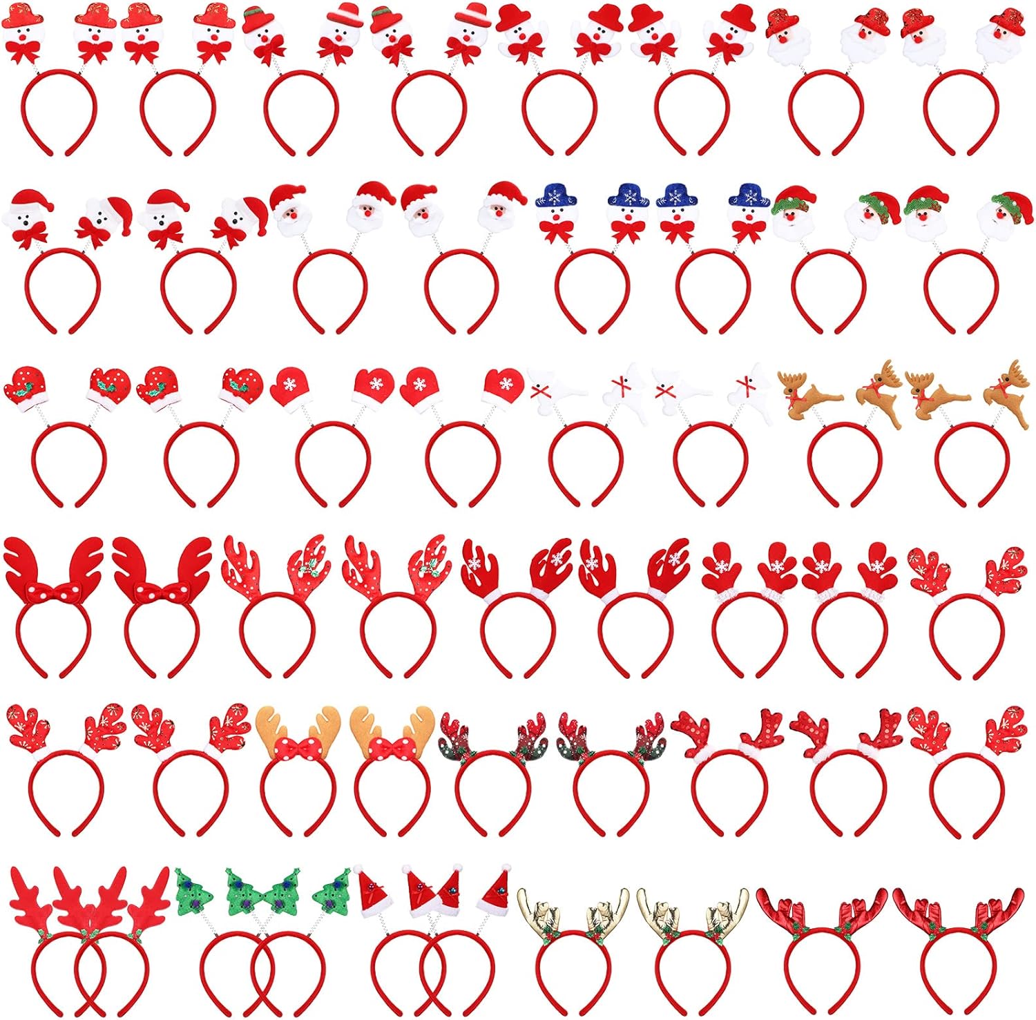 Jexine 50 Pcs Christmas Headbands Santa Reindeer Antlers Headbands Christmas Accessories Xmas Headwear Holiday Headband, 25 Styles