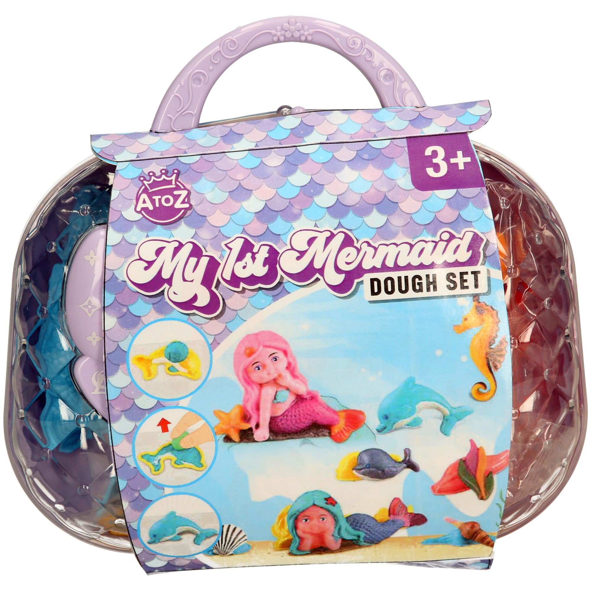 Atoz My 1st Mermaid Dough Set with Carrying Case, Sea Creatures Moulds, Ages 3+, Purple - Image 2