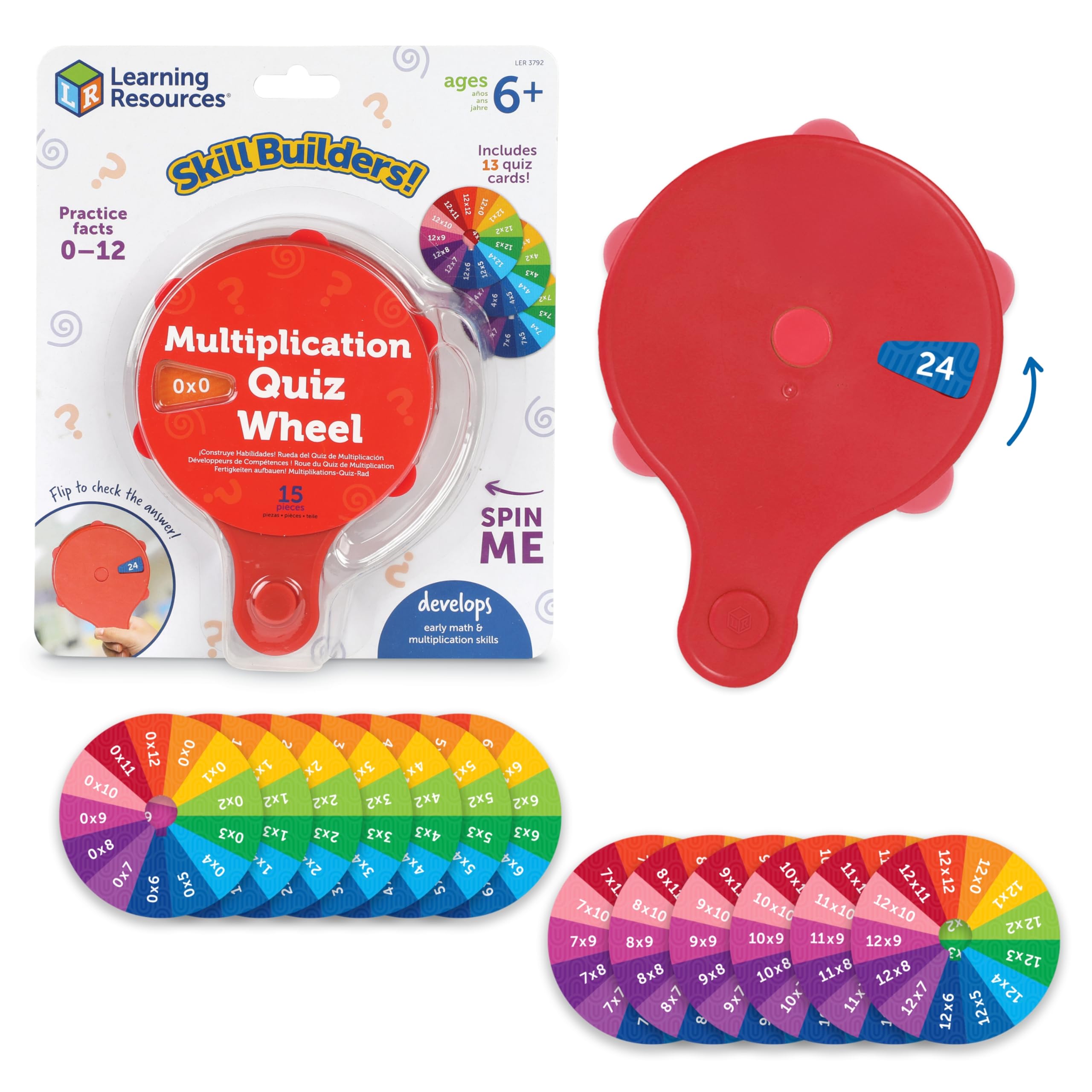 Learning Resources Skill Builders Multiplication Quiz Wheel, Maths Fidget Toy, Number Flash Cards, Maths Fidget Spinner, Ages 6+, 15 Pieces