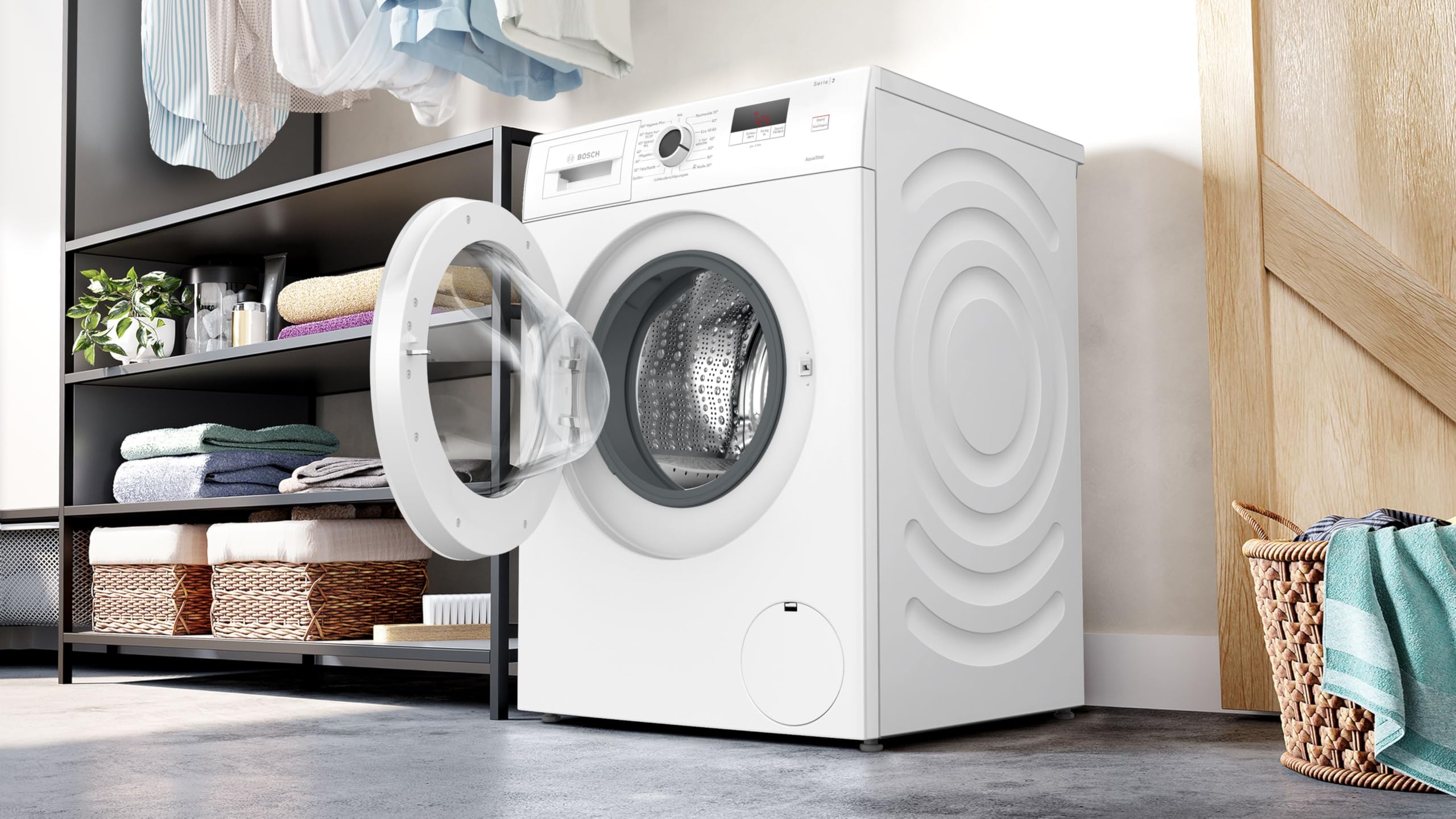 Bosch Serie 2 Waschmaschine 7 kg 1400 UpM ActiveWater WGE02471 | Intelligente Active Water Plus Mengenautomatik, tiefenreines Hygiene Programm, Knitterschutz, intuitive Touch-Bedienung