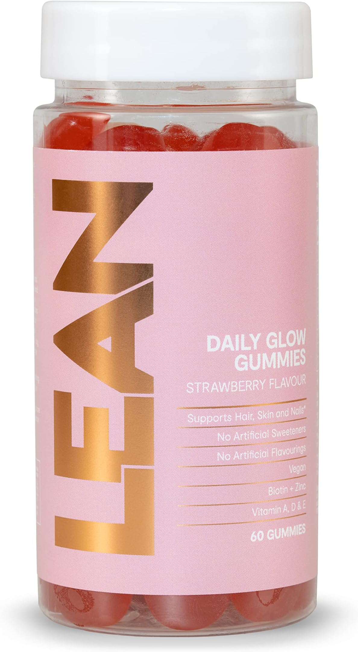 LEAN With Lilly Daily Glow Vegan Gummies - Strawberry Flavour. Hair, Skin & Nails Beauty Vitamins for Women. Includes Biotin, Zinc, Selenium, Vitamin A, B, D, E. (60)