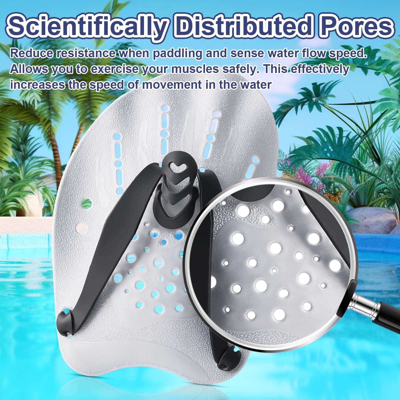 WuGU Palas Natacion, Pala de Mano para Piscina con Correas Ajustables, Paletas de Natación para Adultos Unisex, Pala de Entrenamiento de Natación Profesional para Adultos Niño Unisex(Plata)
