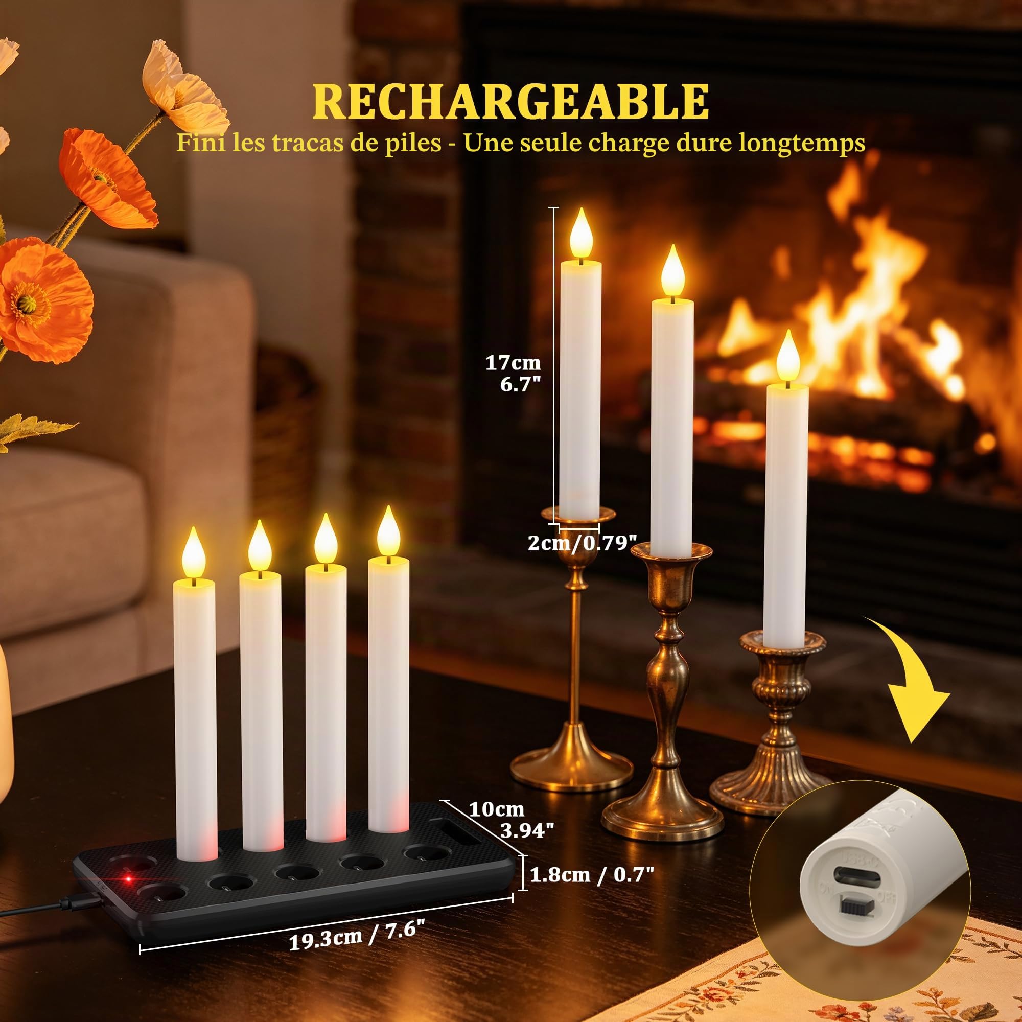 SoulBay Bougie LED Rechargeable, Lot de 10 Fausses Bougies Flamme Vacillante Bougie à LED Decorative Electrique Chandelier avec Télécommande pour Deco Noel Maison Chambre Mariage Anniversaire