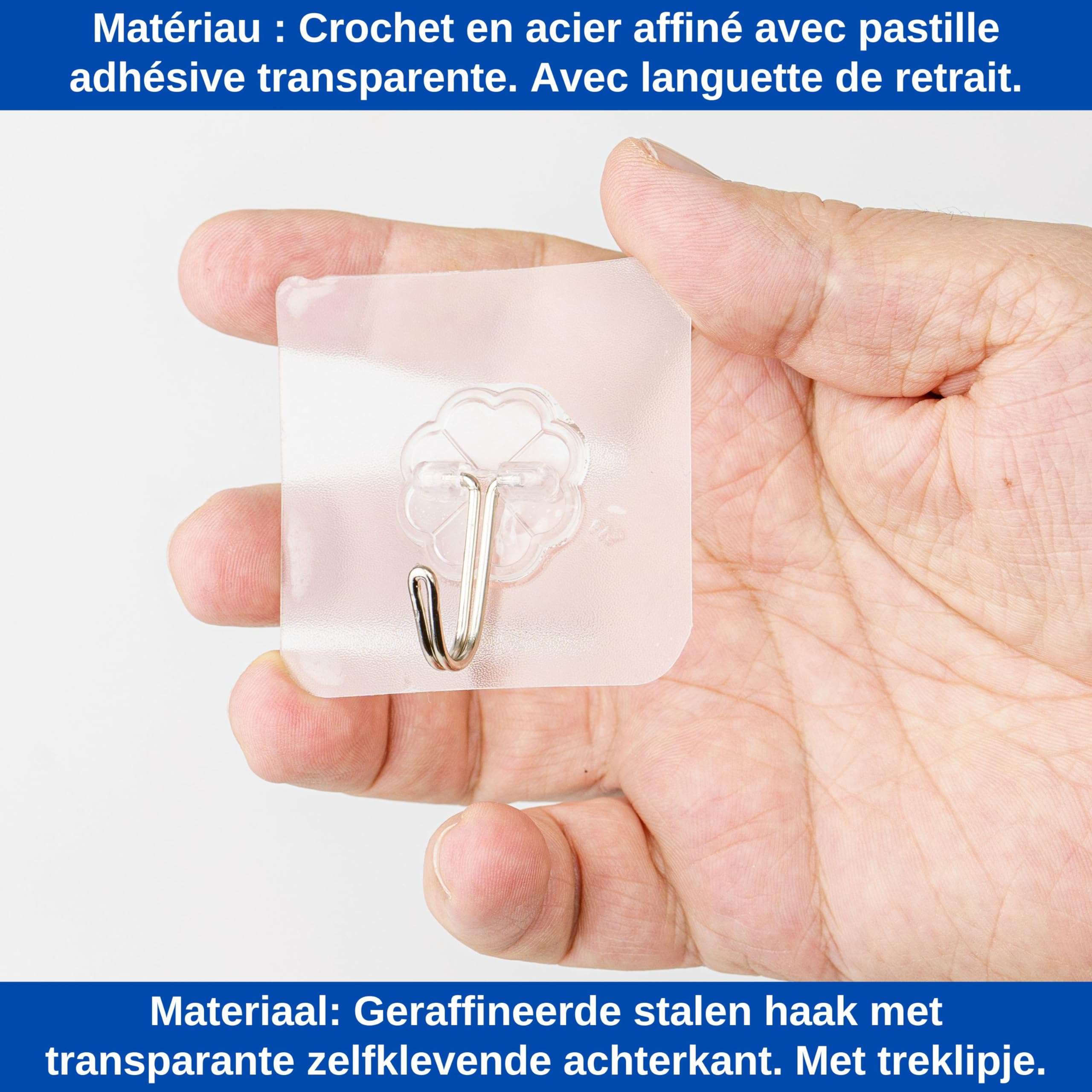 Crochets Adhésifs Transparents, 8 Paires, 60 X 60 Mm, Crochet