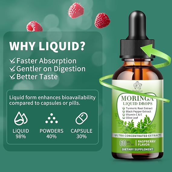 (2 Pack) Moringa Liquid Drops, Pure Moringa Supplements w. Turmeric, Olive Leaf, Black Pepper, Vitamin C&E - Supports Antioxidant and Immune Wellness - Faster Absorption Than Powder or Capsules