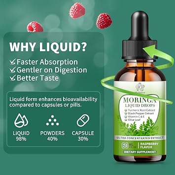(2 Pack) Moringa Liquid Drops, Pure Moringa Supplements w. Turmeric, Olive Leaf, Black Pepper, Vitamin C&E - Supports Antioxidant and Immune Wellness - Faster Absorption Than Powder or Capsules