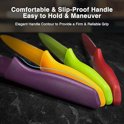 Miniatura 3 de Gourmetop Cuchillo de pelar con tapa, juego de 4 cuchillos de pelar de 4.5 pulgadas, juego de cuchillos de cocina pequeños para frutas y verduras,