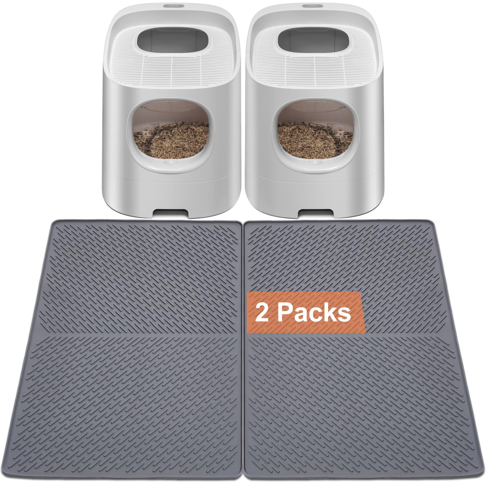 Odoland 2PCS Silicone Large Cat Litter Mat 28 * 20in - Big Cat Litter Box Mat Scatter Control, Litter Trapping Mat Pet Litter Tray Mat Waterproof Non-Slip Washable Cat Litter Catcher Mat