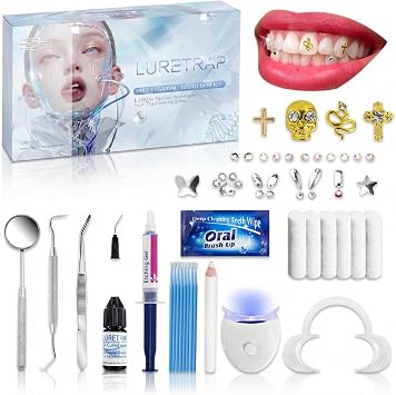 مجموعة Luretrap Y2K Aesthetic Tooth Gem Kit | 40 قطعة كريستال فاخرة | Insta-Worthy Sparkle Collection | Slay-Worthy Fashion Accessories | مجموعة بداية حلوى الأسنان الفاخرة