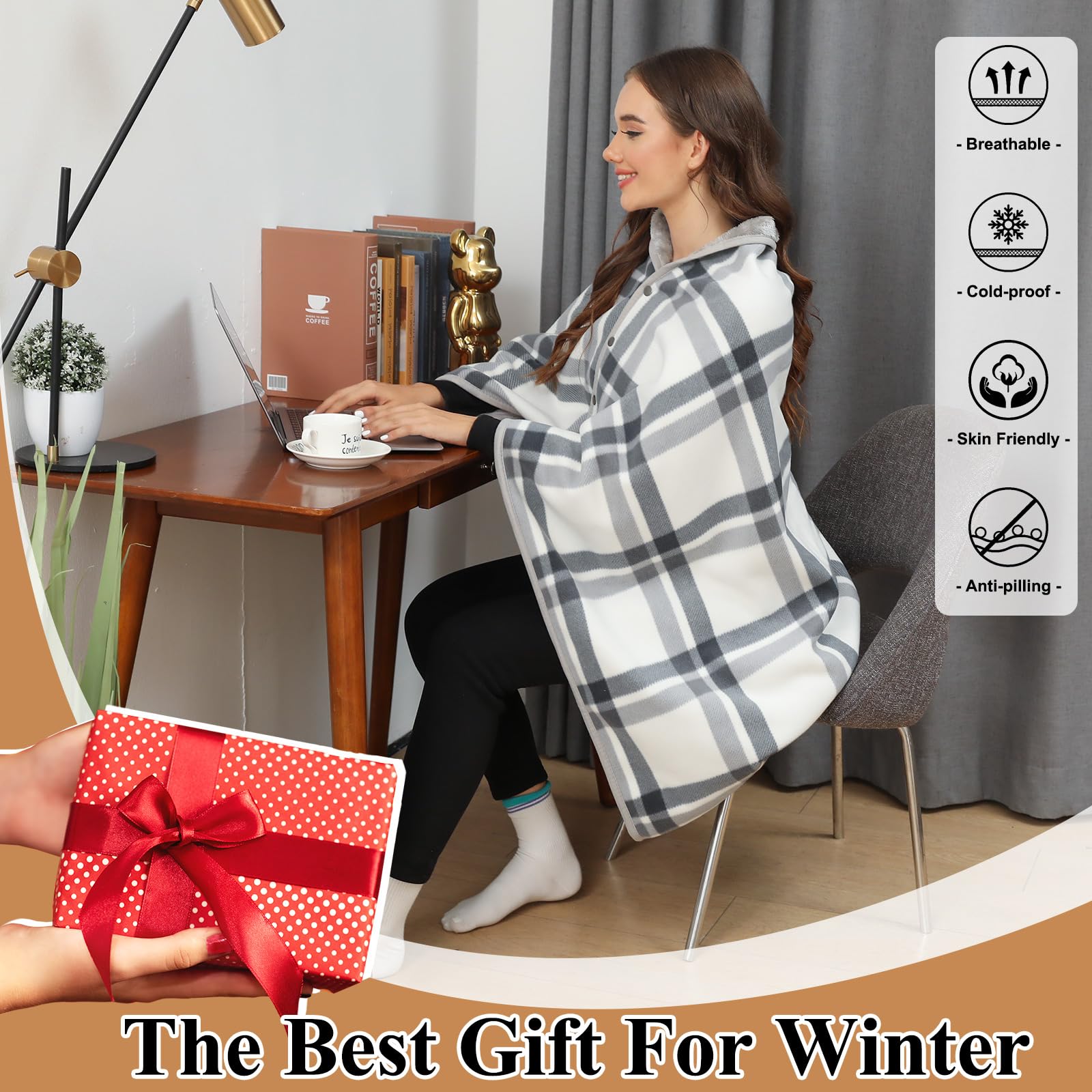 heekpek Sciarpa Grande Invernale Sciarpa Scialle Donna Caldo Coperta Scialle con Bottone Plaid Poncho Scialle Pile Multifunzione Sciarpa Oversize in 2 Taglie