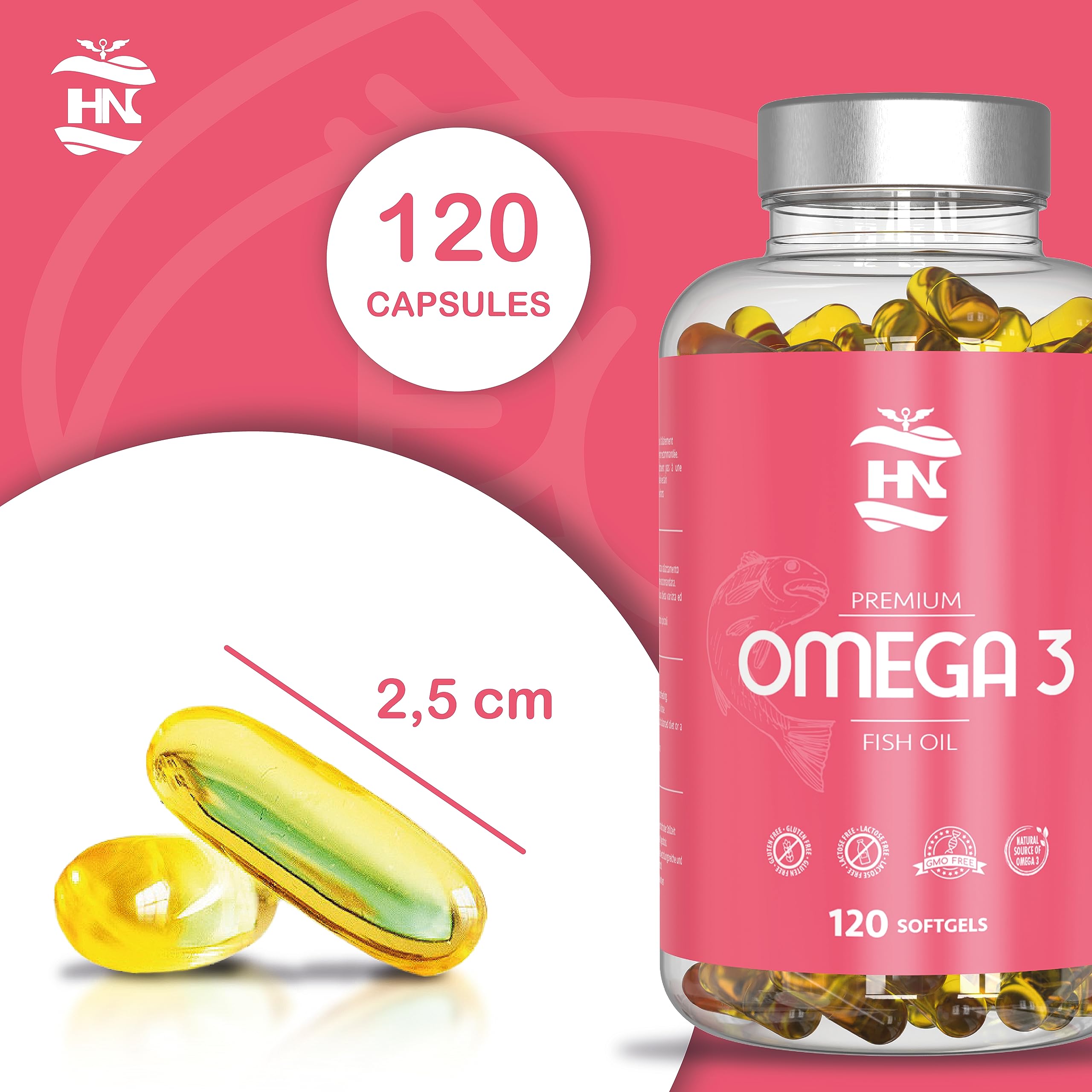 Omega 3 capsulas 1000mg - Fuente Ácidos Grasos de Aceite de Pescado – 500 mg DHA, 700 mg EPA y vitamina E – Para mantener el sistema cardiovascular y arterial saludable – 120 softgel (3 Botes)