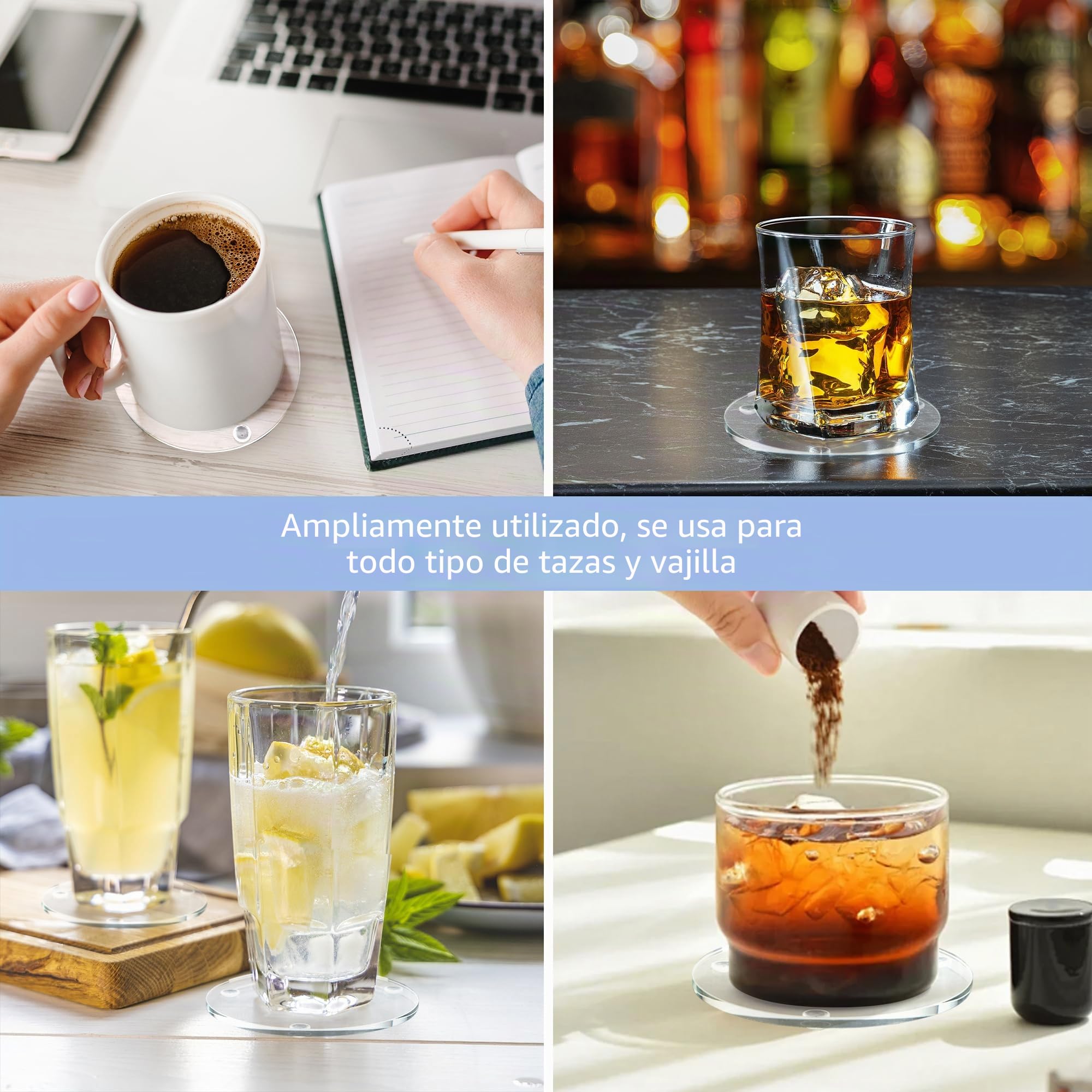 12 posavasos de vidrio para beber, posavasos redondos transparentes de 3.5 pulgadas, posavasos de cristal antideslizantes para mesa, tazas, tazas, oficina, hogar, fiestas