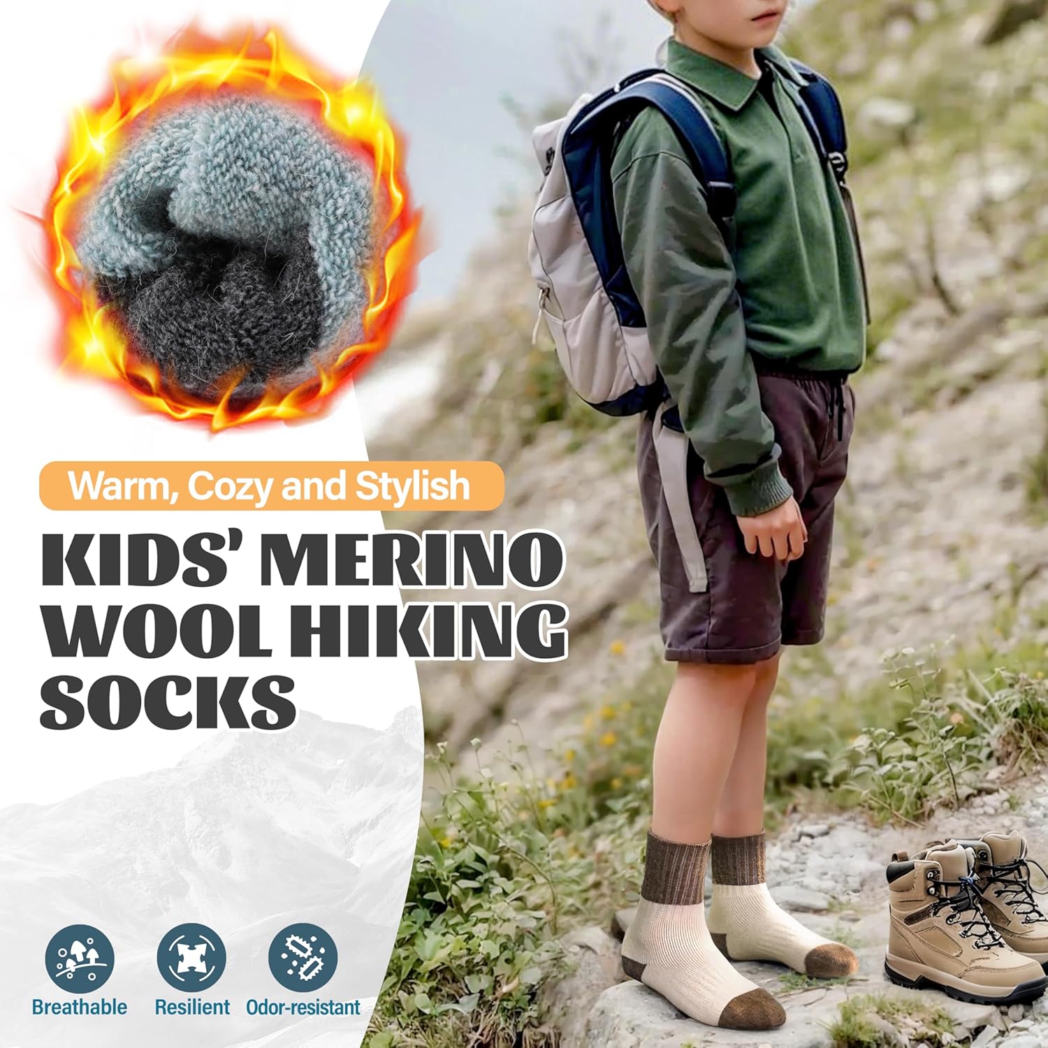 Anlisim Kids Merino Wool Hiking Socks Boys Girls Toddlers Thermal Winter Warm Boot Thick Cushion Gift Socks 6 Pairs - Image 2