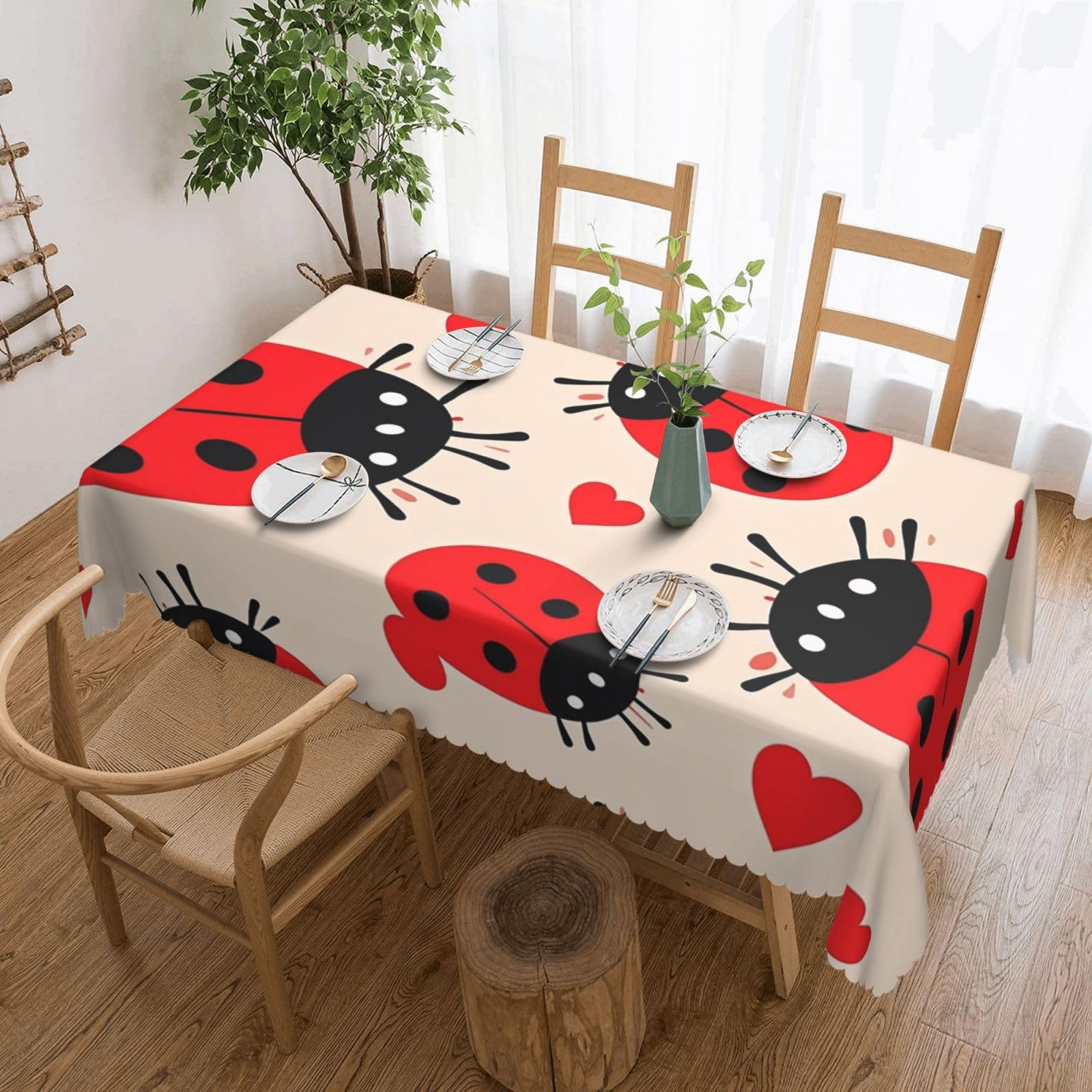 Nappe coccinelles anti-tache rectangulaire 137x183cm tablecloth pour jardin