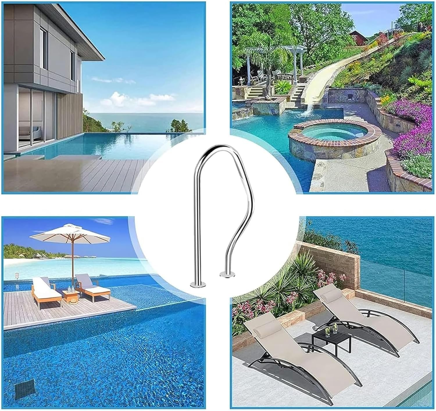 Pool Spa Deck Rail Railing 304 Stainless Steel Silver Rustproof Pool Handrail Humanized Swimming Pool Handrail, Silver Rustproof
