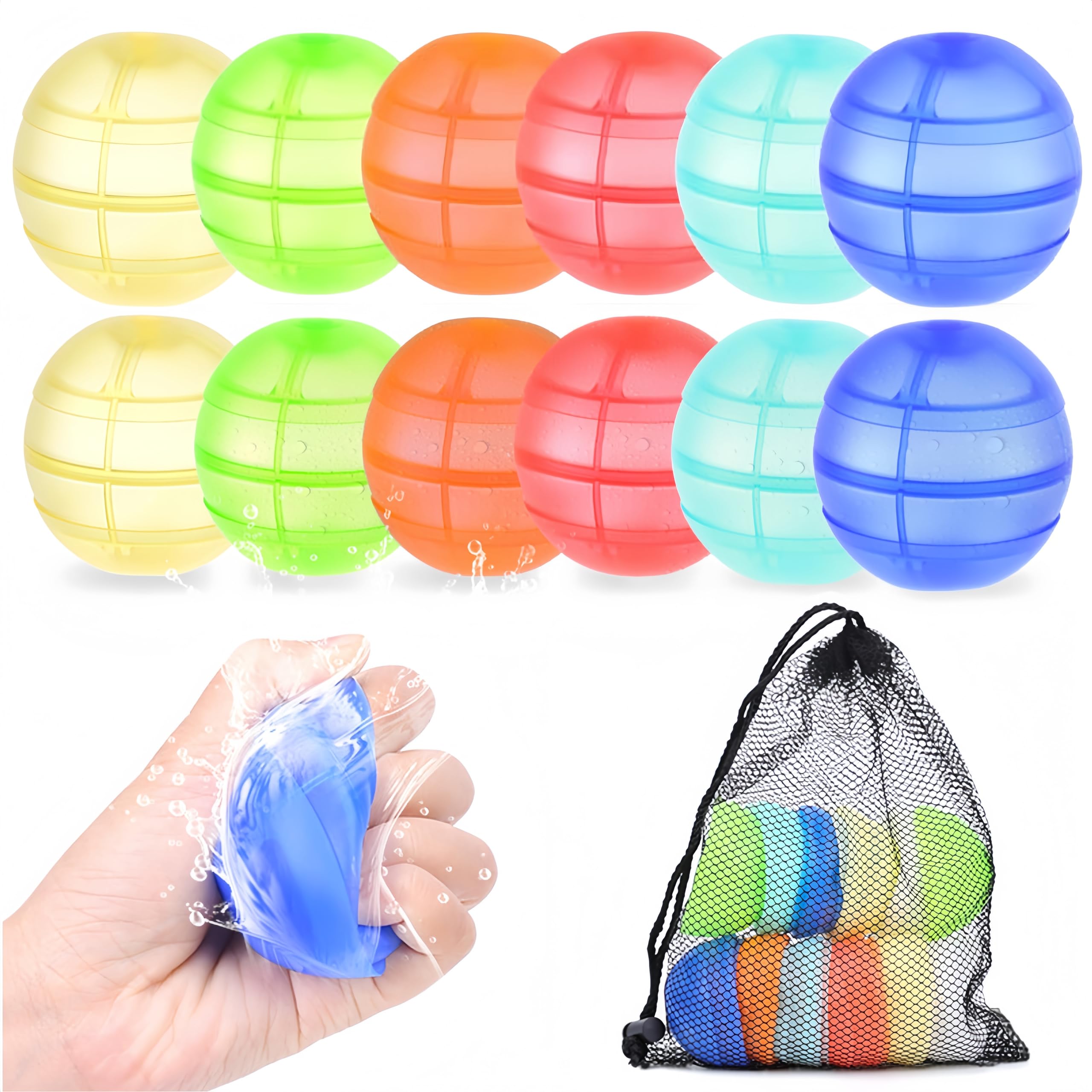 Luthando Wasserbomben Wiederverwendbar - 12 Stück Wasserbomben Selbstschließend mit Netzbeutel, Schnelle Wassereinspritzung Pool Spielzeug Wasserball für Sommer, Schwimmbad, Garten, Poolparty