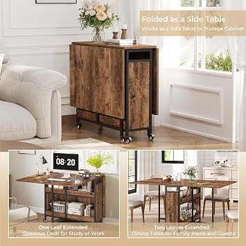 HSH Drop Leaf Dining Table for 4-6,Folding Dining Table Wood Metal,130x80cm