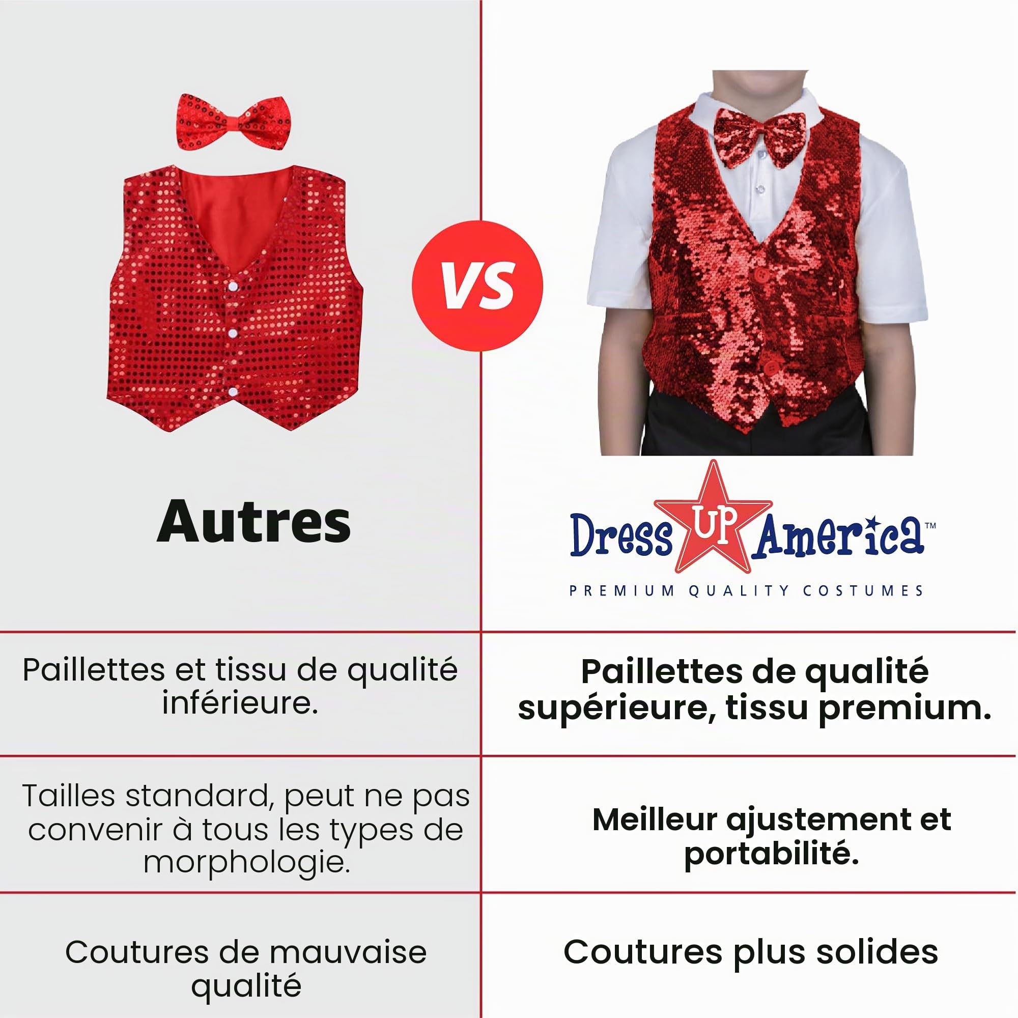 Dress Up America Gilet À Paillettes Avec Nœud Papillon - Gilet Scintillant Pour Garçons - Gilet De Fête Costumée Pour Enfants - Gilet À Paillettes Pour Garçons