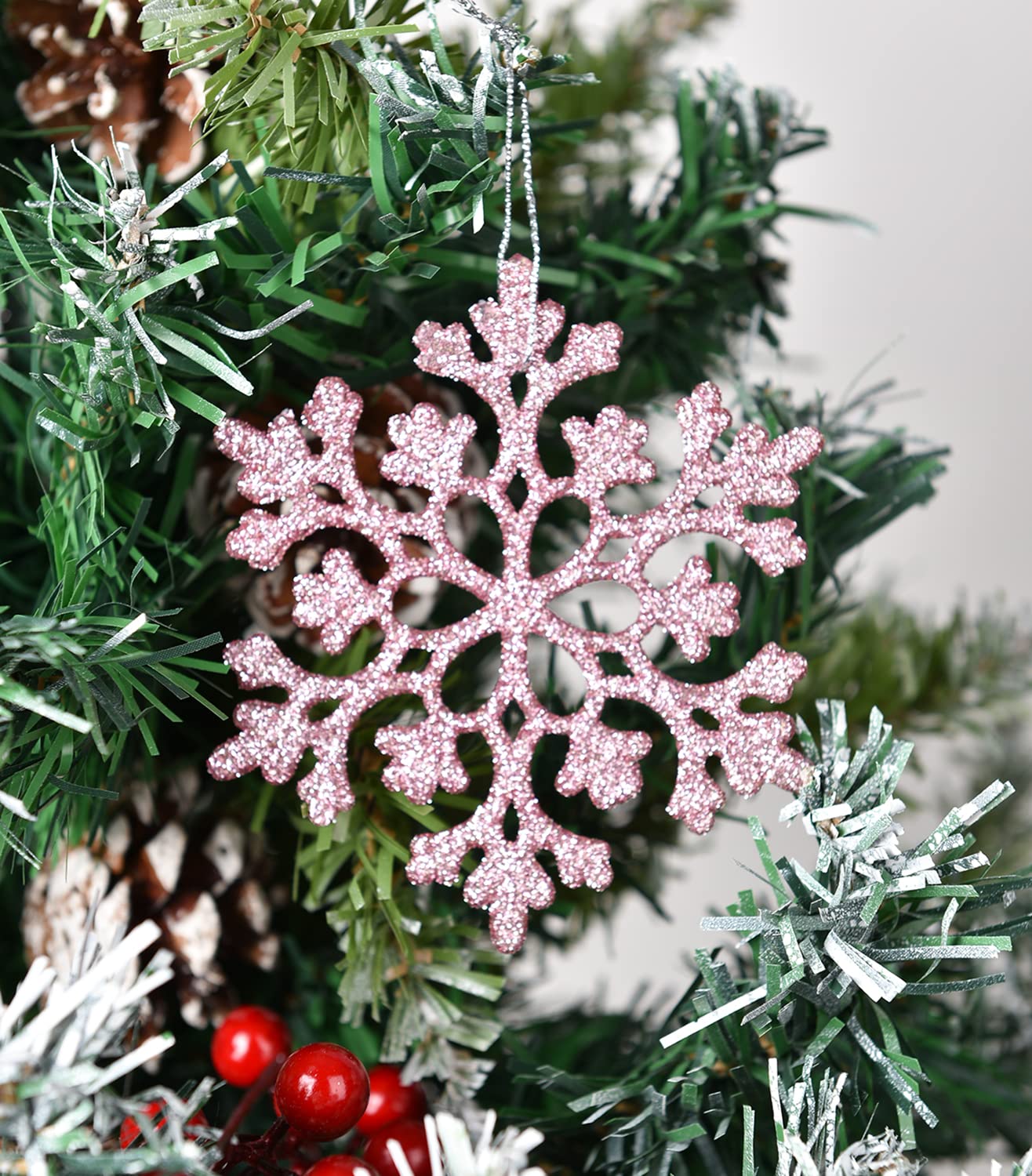 Lot De Flocons De Noël Rose à Paillettes - Décoration Faite Main En Résine, 2022