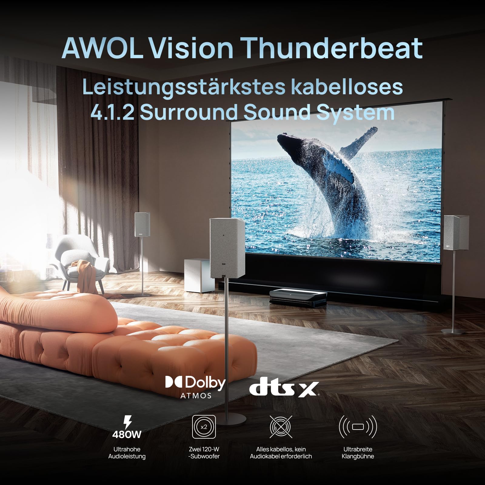 AWOL VISION ThunderBeat 4.2.2 Système Audio Cinéma Maison Sans Fil