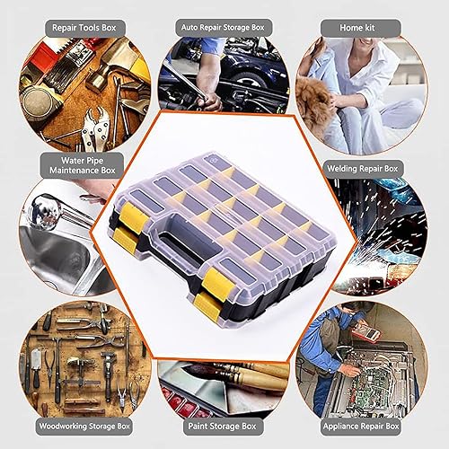 Miniatura 2 de Caja organizadora de herramientas, 34 compartimentos, organizador de piezas pequeñas con divisores extraíbles, plástico duradero, caja de