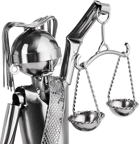 Miniatura 5 de BRUBAKER Soporte para botella de vino Lady Justice con serpiente, soporte para botellas de escultura de metal, figura de metal, regalo de vino para