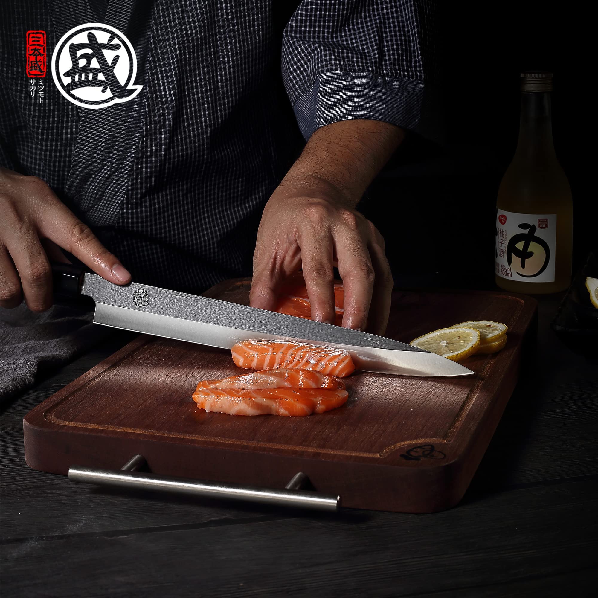 MITSUMOTO SAKARI Cuchillo Sashimi de un Solo Filo, 26 cm Cuchillo Yanagiba | Cuchillo Japones de Tungsteno, Cuchillos Sushi de Japoneses Profesional Forjado, Mango Fraxinus Mandshurica y Caja de Regalo