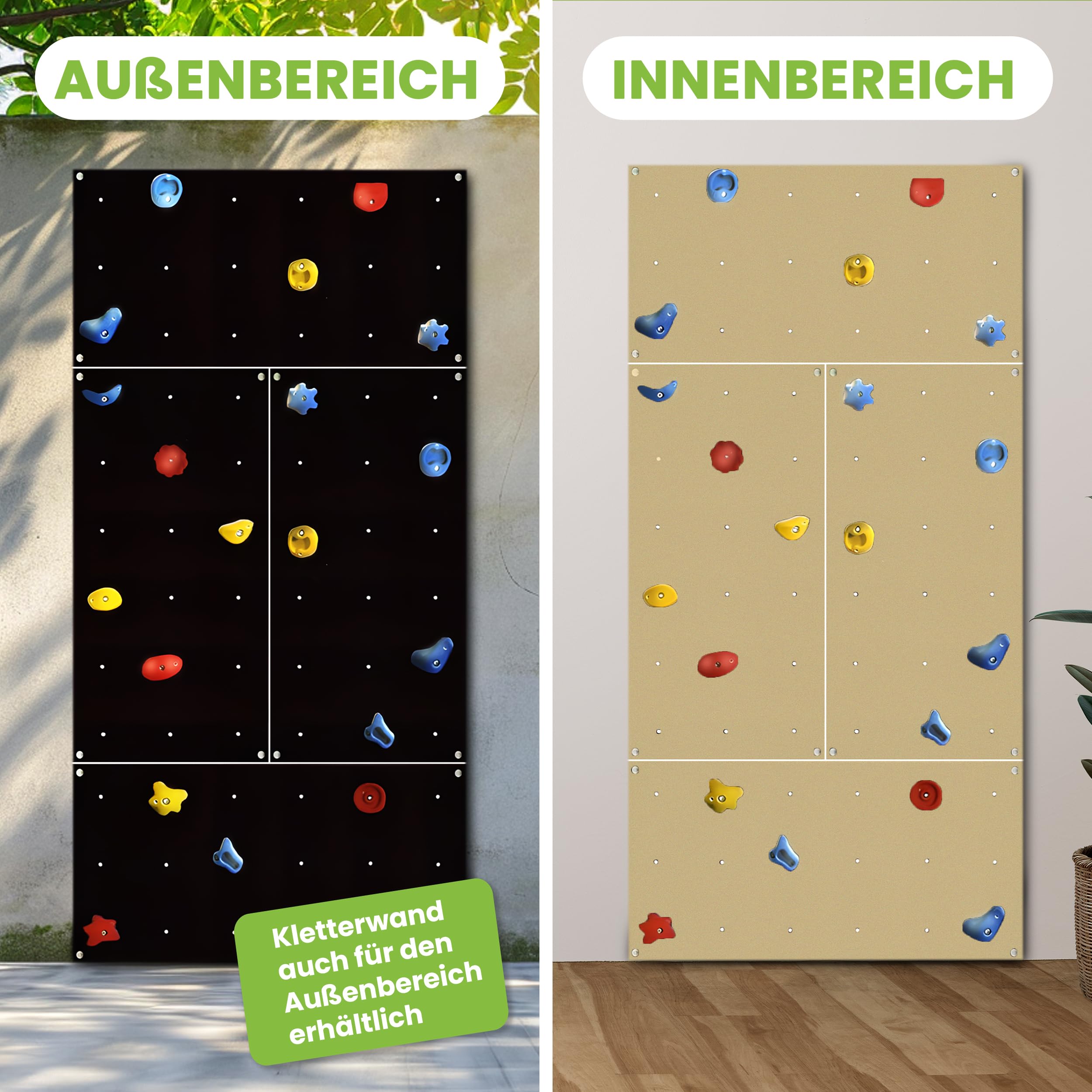 Gartenpirat Kletterwand Indoor IW8 5,20 m² – Boulderwand für Innen mit 40 bunten Klettersteinen acht Platten 114x57 cm – vormontiert inkl. Montagematerial – ideal fürs Kinderzimmer