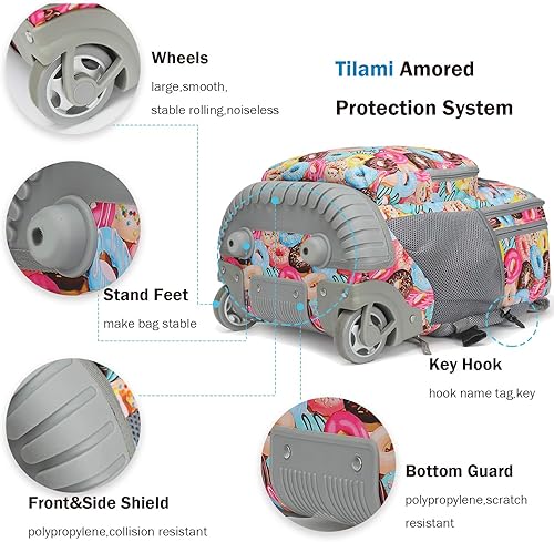 Miniatura 6 de TILAMI - Mochila con ruedas para laptop de 18 pulgadas, para escuela, universidad, estudiante, viaje, niños y niñas