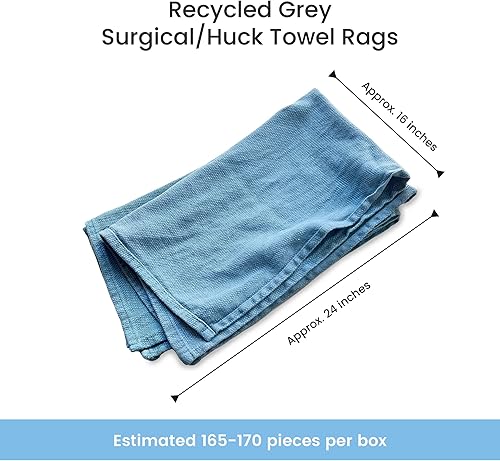 Miniatura 45 de A&A Wiping Cloth Toalleros quirúrgicos/Huck azules reciclados, toallas perfectas que no rayan y no pelan, toallas multiusos, caja de 5 libras