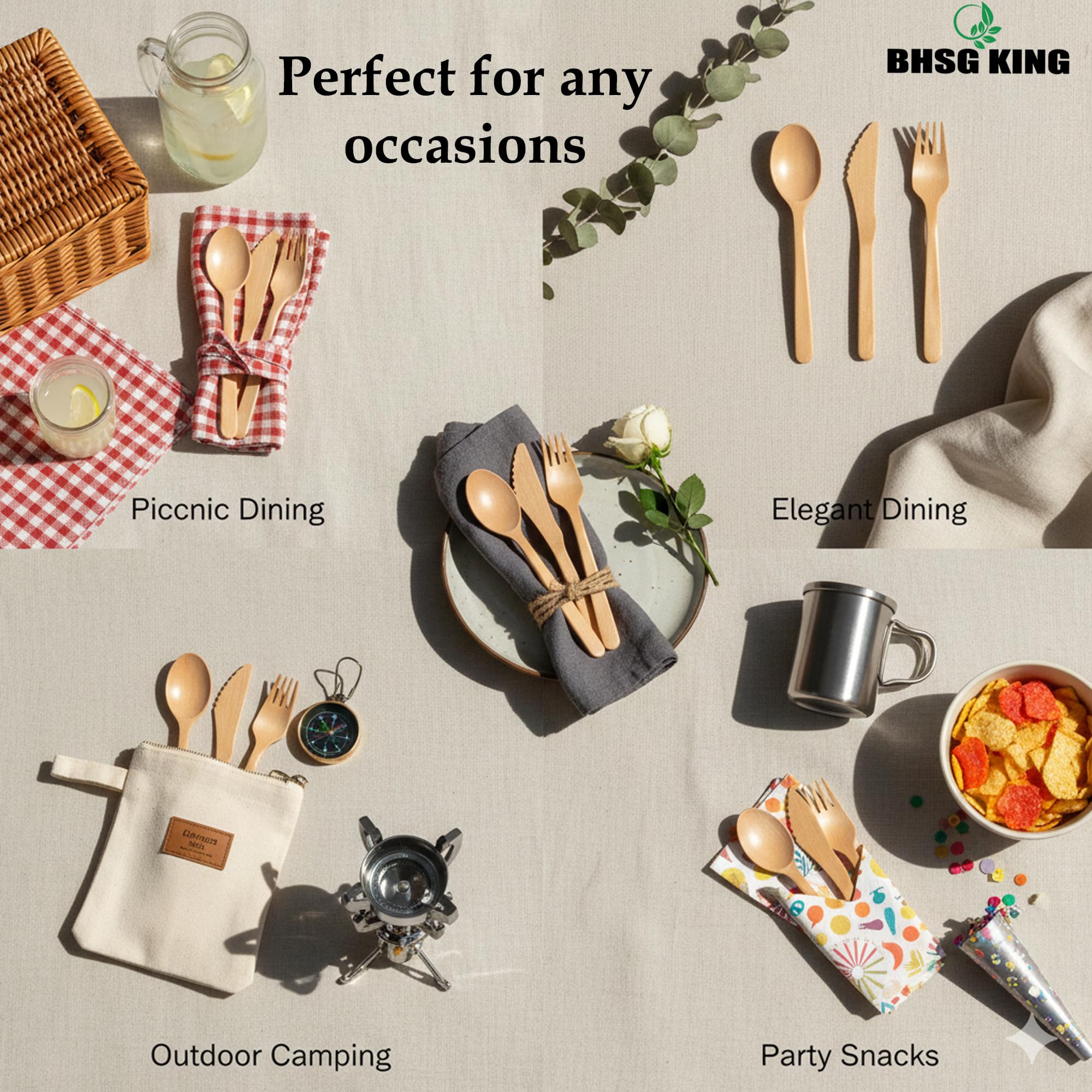 Bamboo Cutlery Set - 240 Piece Disposable Utensils -6 Bamboo Cutlery Set - 240 Piece Disposable Utensils -6
