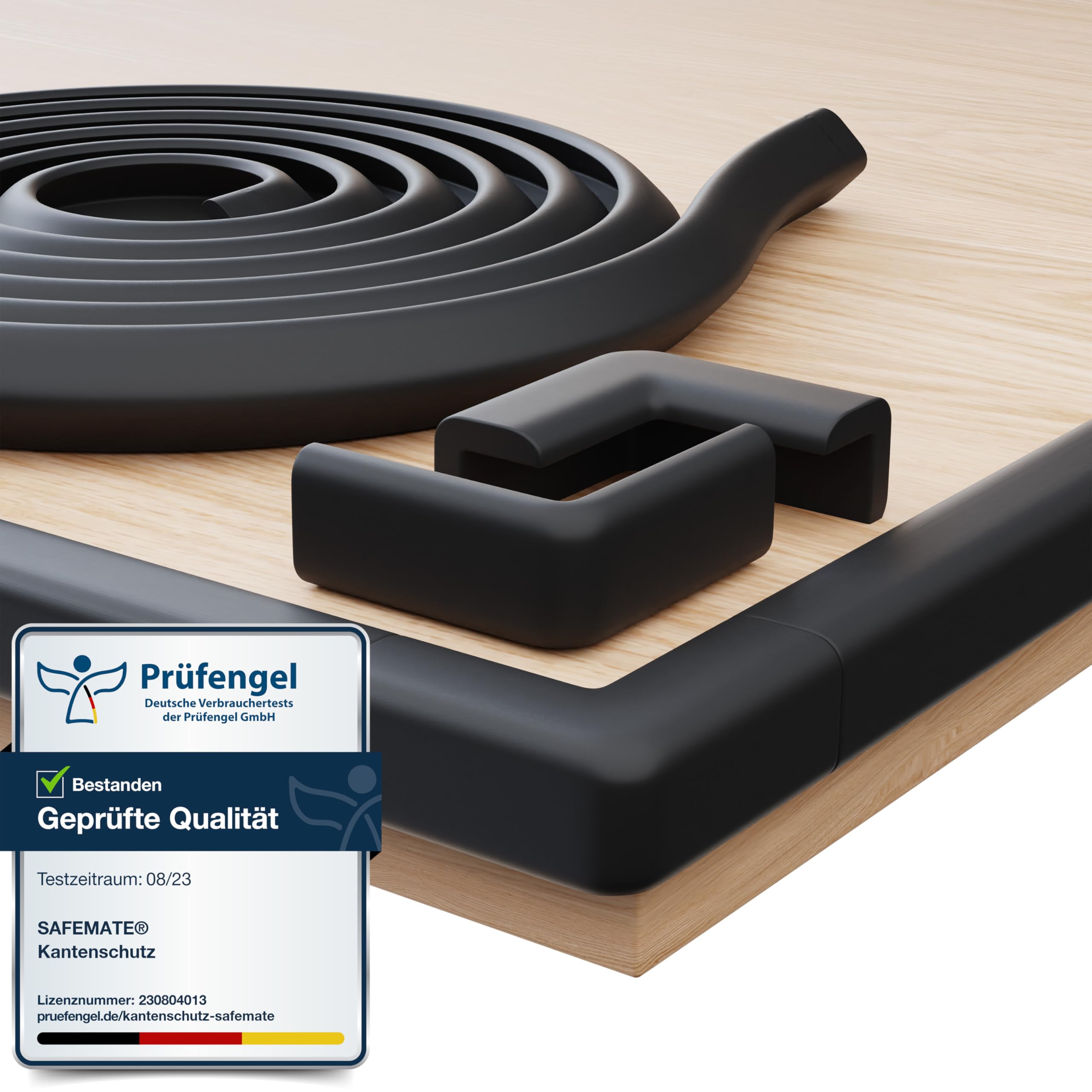 SafeMate® Kantenschutz Baby (Schwarz) selbstklebend - Schützt Babys mit sanftem Schaumstoff für Bett und Tischkanten - Einfach aufzubringender Ecken- & Kantenschutz - Zuverlässiger & sicherer