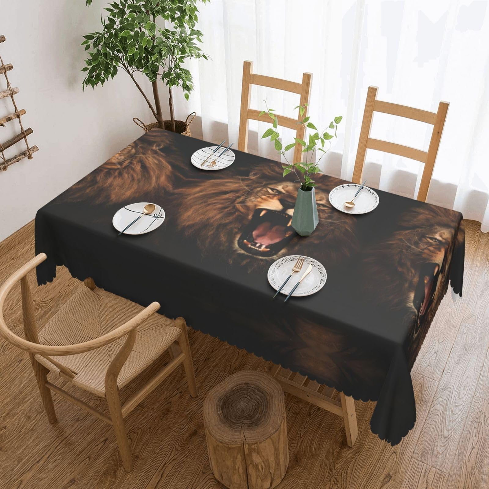 HLSBSSL Angry Roaring Lion Patterned square lace tablecloth, wrinkle-resistant and durable, suitable for dining tables, parties, etc.
