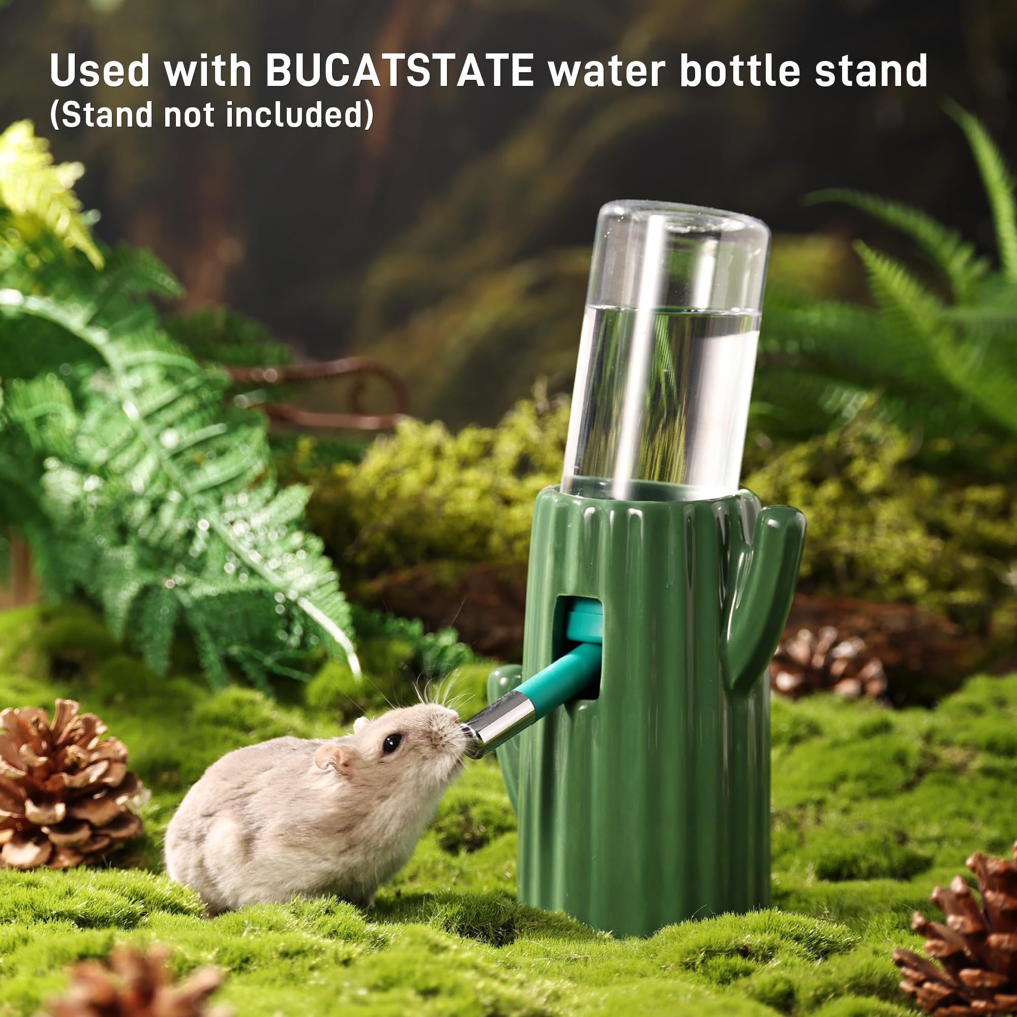 Bucatstate Hamster Water Bottle With Stand, 120 Ml, Small Animal Drinker, Leak-Proof Nozzle, Hamster Accessories For Guinea Pigs, Rabbits, Chinchilla, Rats, Ferrets (Green Raise