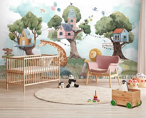 Miniatura 4 de Kids Wallpaper Cute Forest Animals with Treehouse Wall Mural