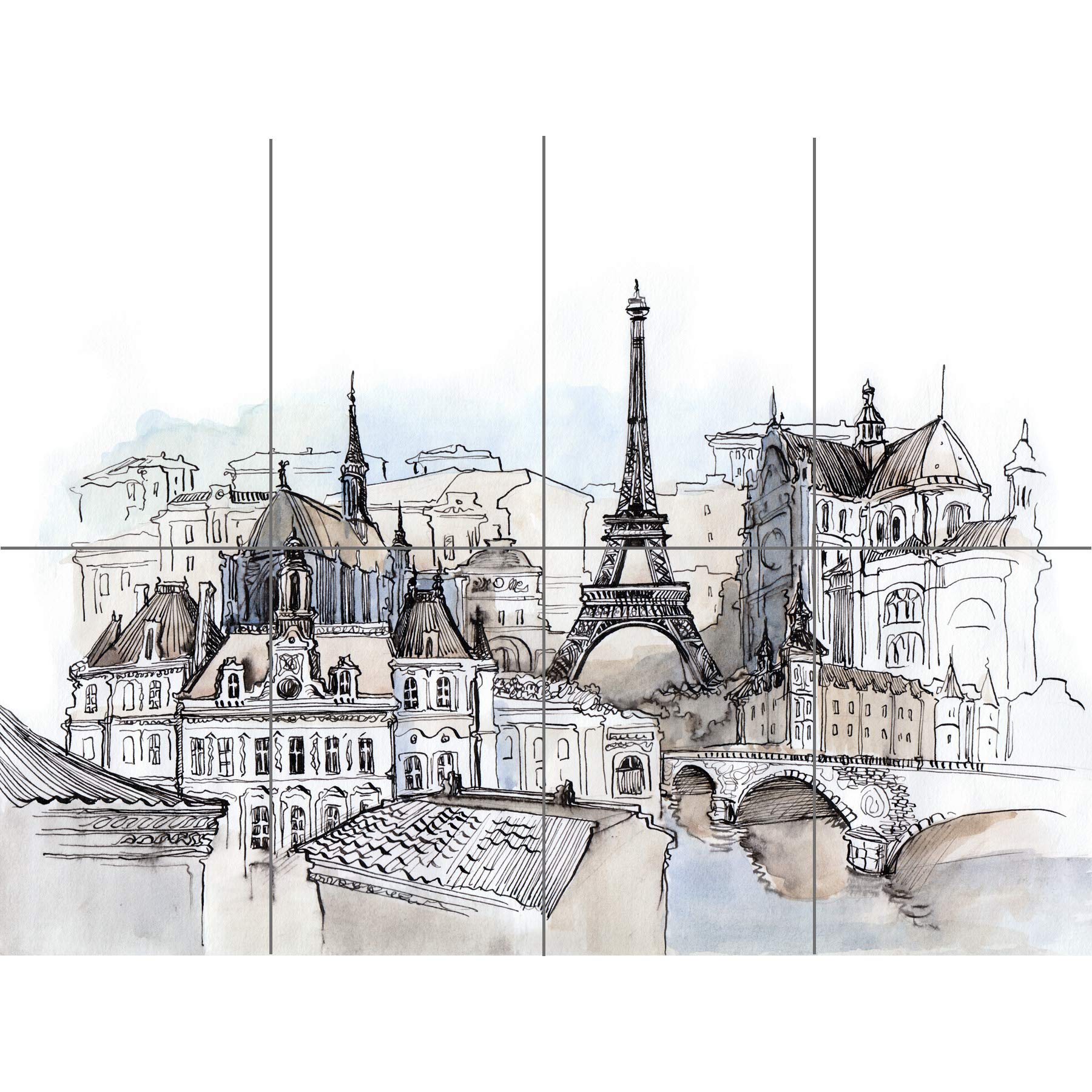 Artery8 France Ink Drawing Paris XL Giant Panel Poster (8 Sections)