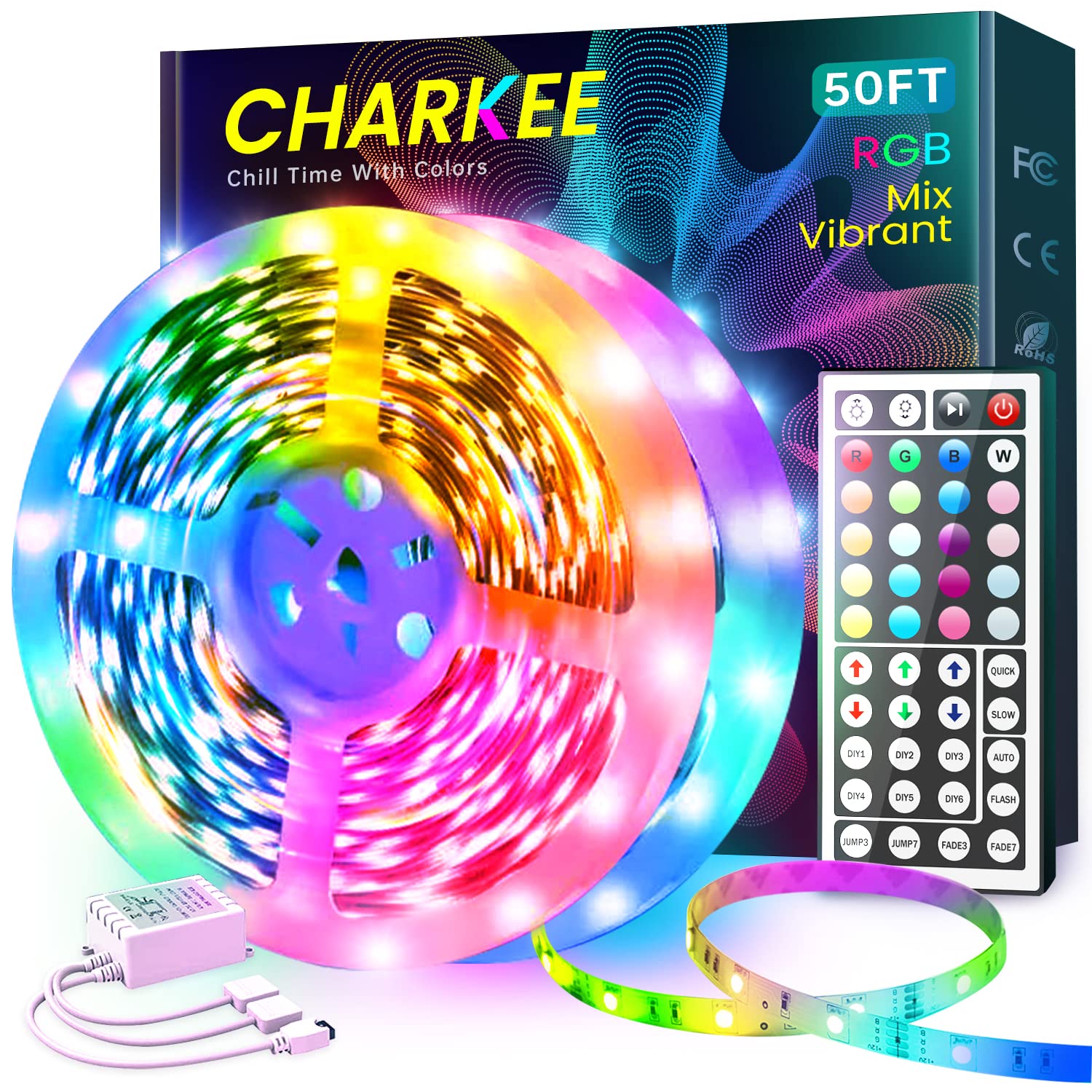 Buy CHARKEE LED Lights for Bedroom 50 ft, Color Changing LED Strip Lights with 44Key Remote, 12