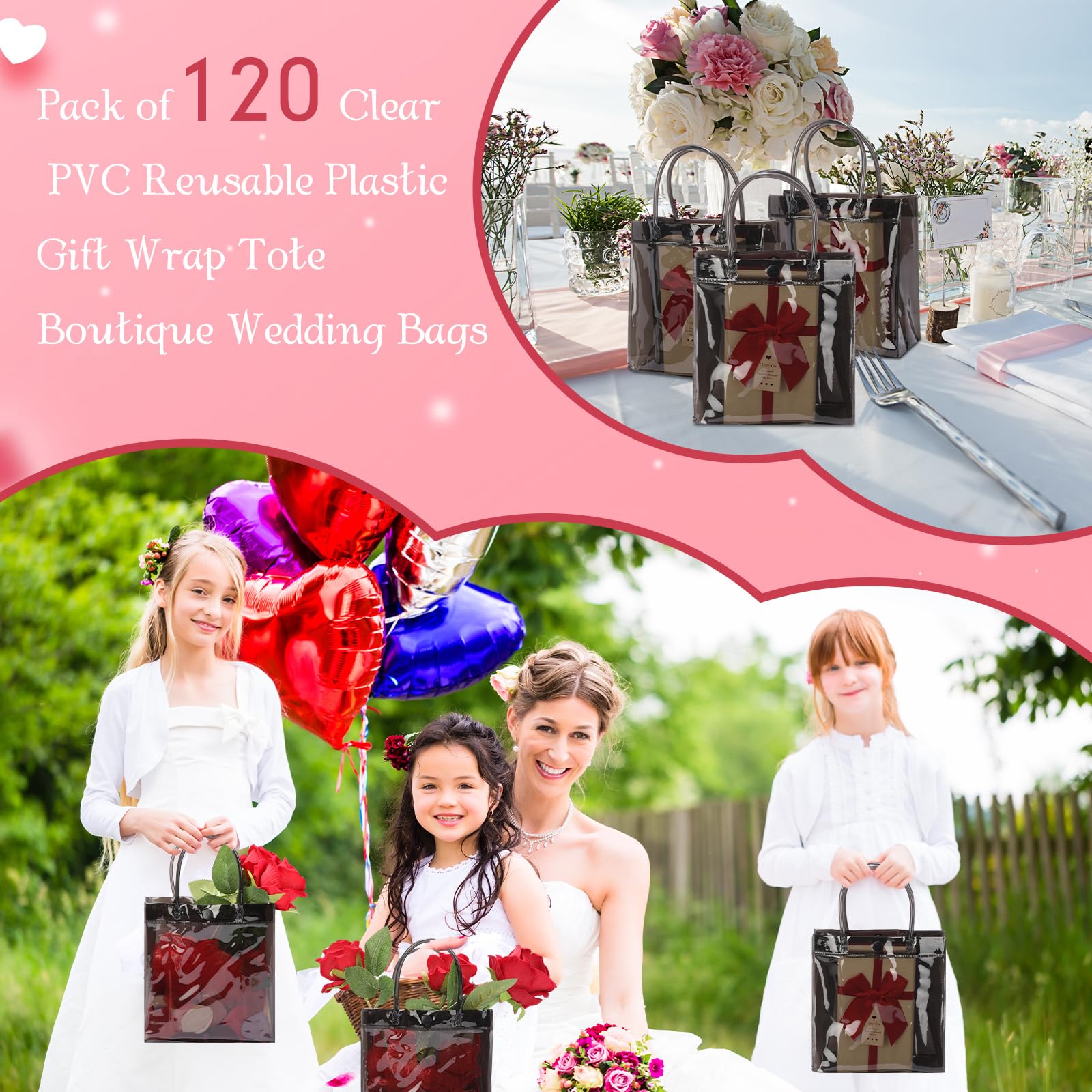 Saintrygo 80 Pieces Gift Bags Small PVC Bags Reusable Transparent Bags with Handles Mini Cute Plastic Bags Gift Wrap Bag Tote Shopping Bag for Wedding Birthday Baby Shower Party(Black)