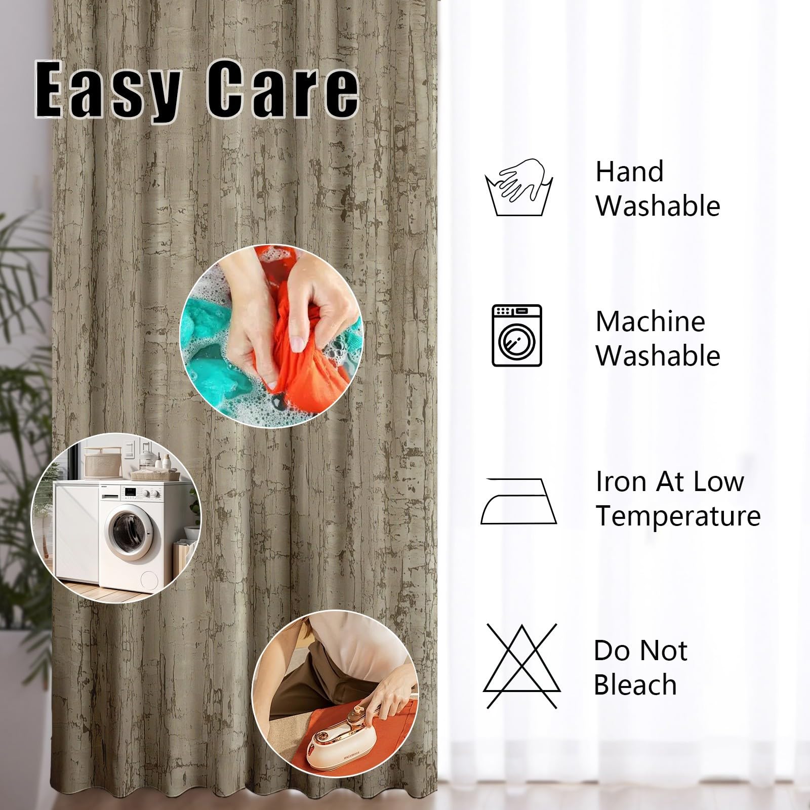Modern Abstrakte Vorhänge, Eichenbaum Holzmaserung Gardinen Schlafzimmer Wohnzimmer, Modern Used Effekt Vorhänge mit Ösen Blickdicht, Gardinen 137 cm Hoch, Thermo Verdunklungsvorhänge 2er Set