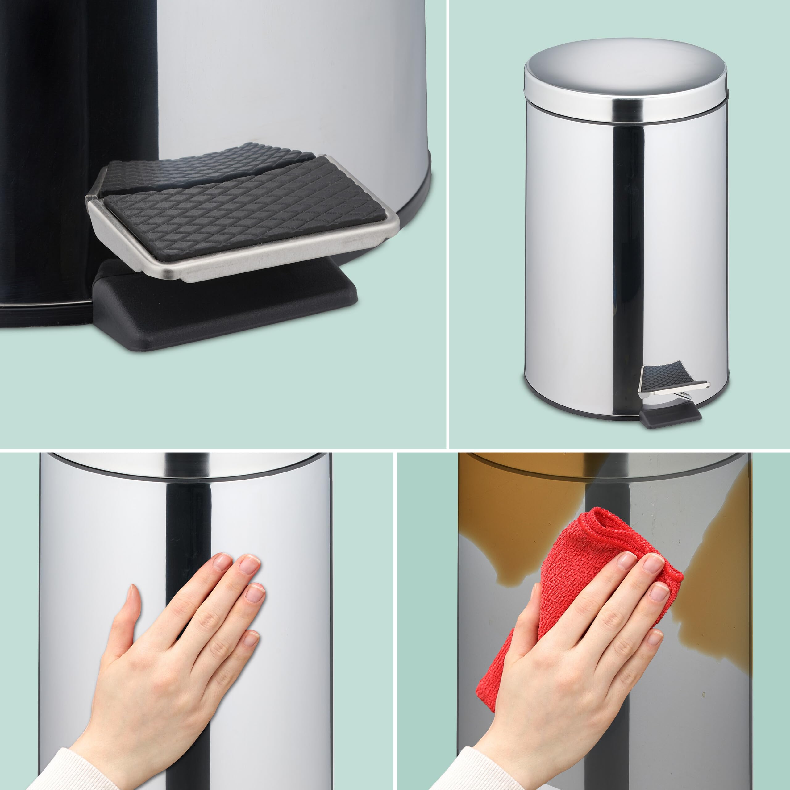 Relaxdays Pattumiera Cucina, Cestino Rifiuti 20 L, Pedale e Cestello Interno Rimovibile, Cesto Acciaio Inox, Argentato