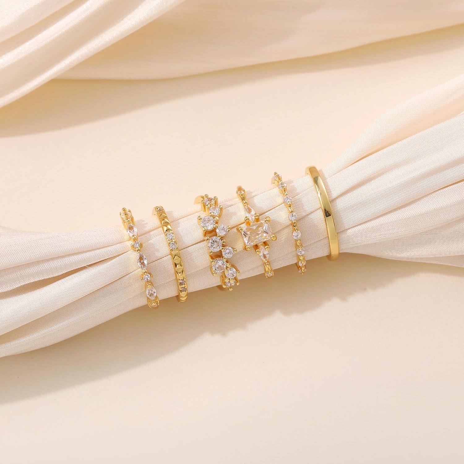 6PCS Stackable Gold Rings for Women Non Tarnish Trendy Dainty 14K Gold Filled Stacking Cubic Zirconia Thumb Ring Set Pack Statement Chunky Band Rings Promise Engagement Rings Size 6-10 - Image 3