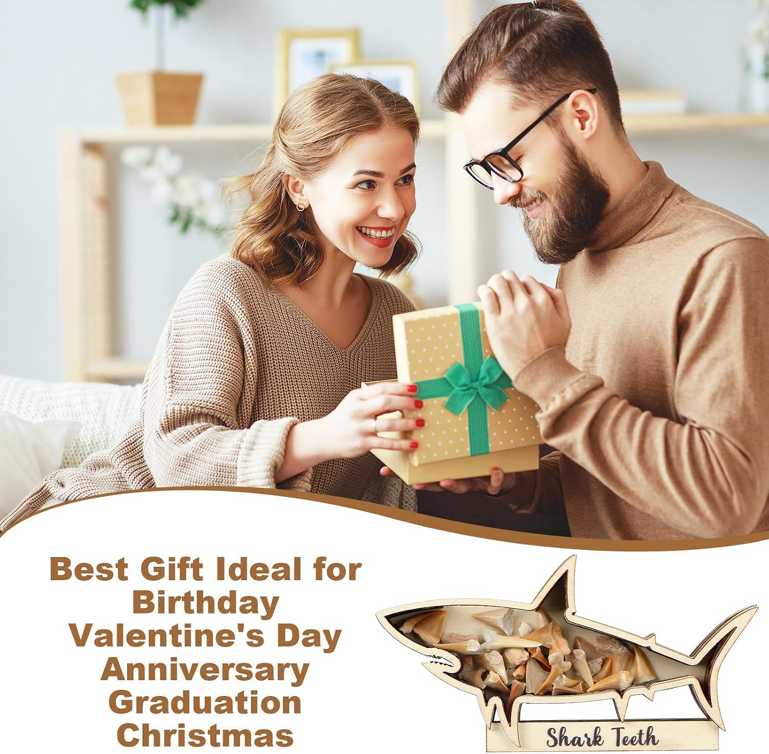 Yousoontic Shark Tooth Display Case, Wood Shark Teeth Box,12 x 7 Inch
