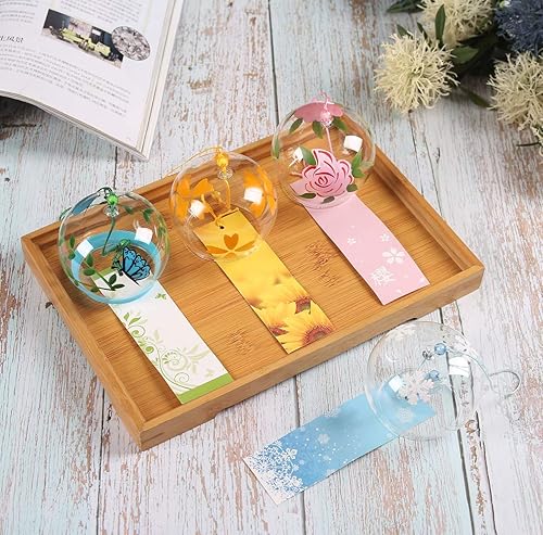 Miniatura 2 de Falytemow Campanas de viento japonesas, campanas de viento románticas de cerezas, hechas a mano, de cristal, estilo japonés, para regalo de