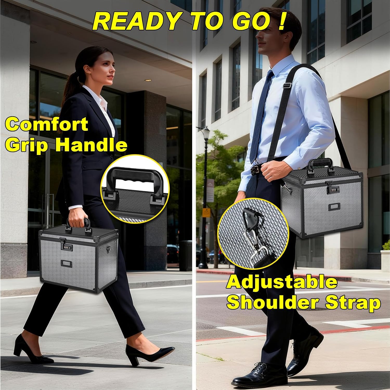 File Storage Cabinet File Organizer Document Organizer File Box in Office and Home with Combination Lock with 20 Letter Size Hanging Files (Diamond Black)