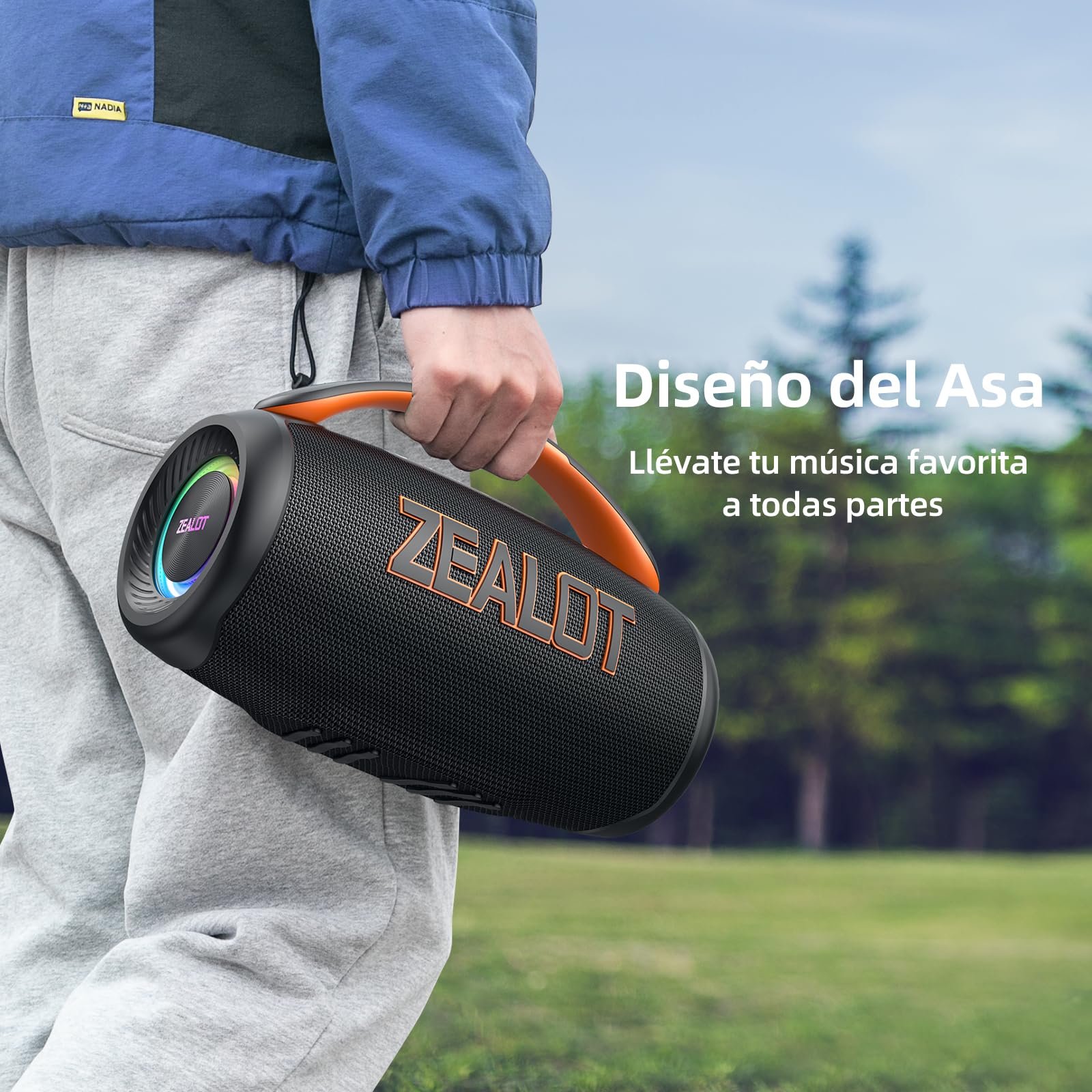 Zealot Altavoz Portátil con Potente Sonido 60W, Luces Led y Bluetooth 5.3, Resistente al Agua IPX6 para Exterior, Sonido Estéreo, 20H de Duración de La Batería, Negro