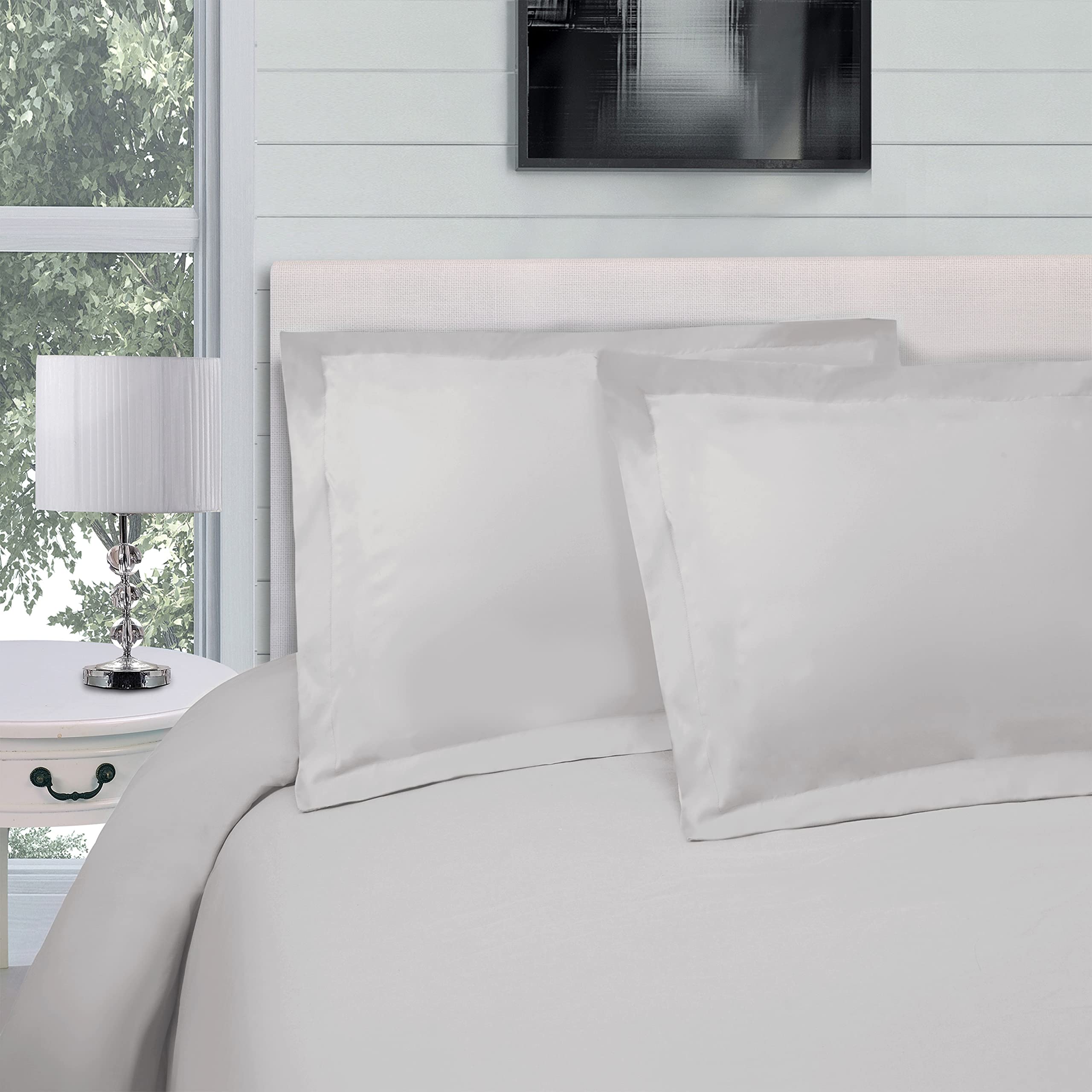 Ensemble édredon coton 269x234 cm gris clair lisse 3 pièces Superior