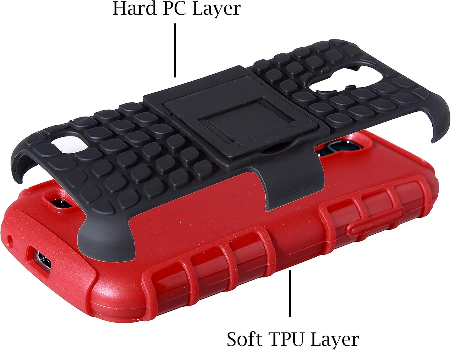 S4 Mini Case, Wisdompro 2 Piece in 1 Dual Layers Heavy Duty Hard Soft Hybrid Rugged Protective Case with Foldable Kickstand for Samsung Galaxy S4 Mini (NOT S4 Fit) - Red and Black