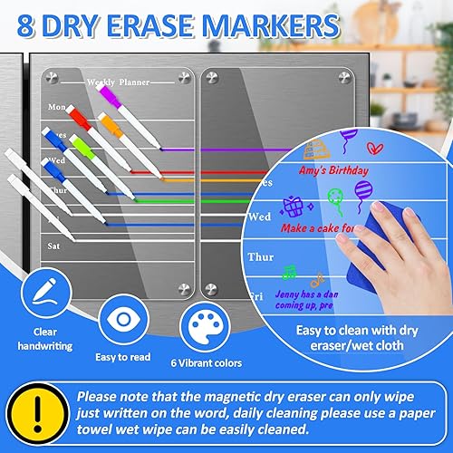 Miniatura 3 de EAONE Calendario magnético acrílico para refrigerador, planificador semanal de borrado en seco transparente de 16 x 12 pulgadas y tablero de notas