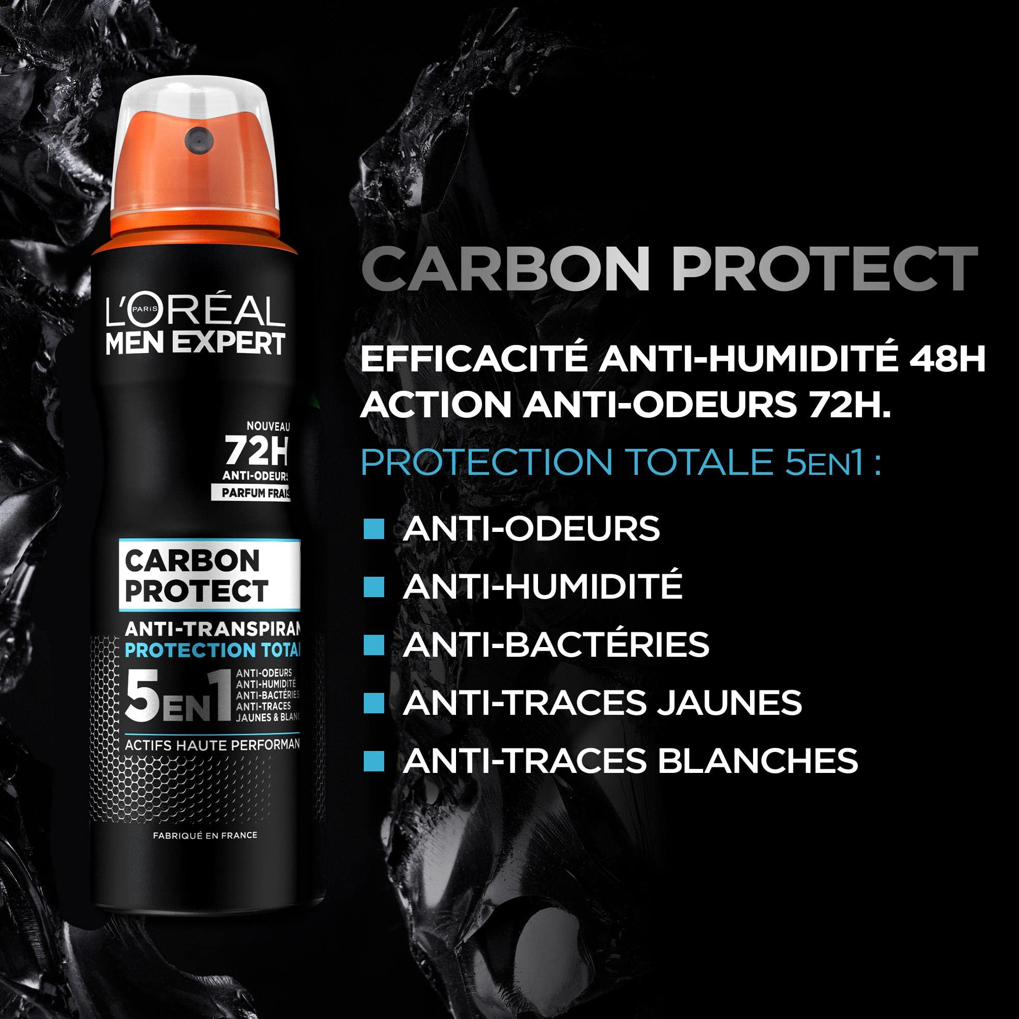 L’Oréal Paris Men Expert Carbon Protect Déodorant Spray 5en1-150ml - Lot de 6